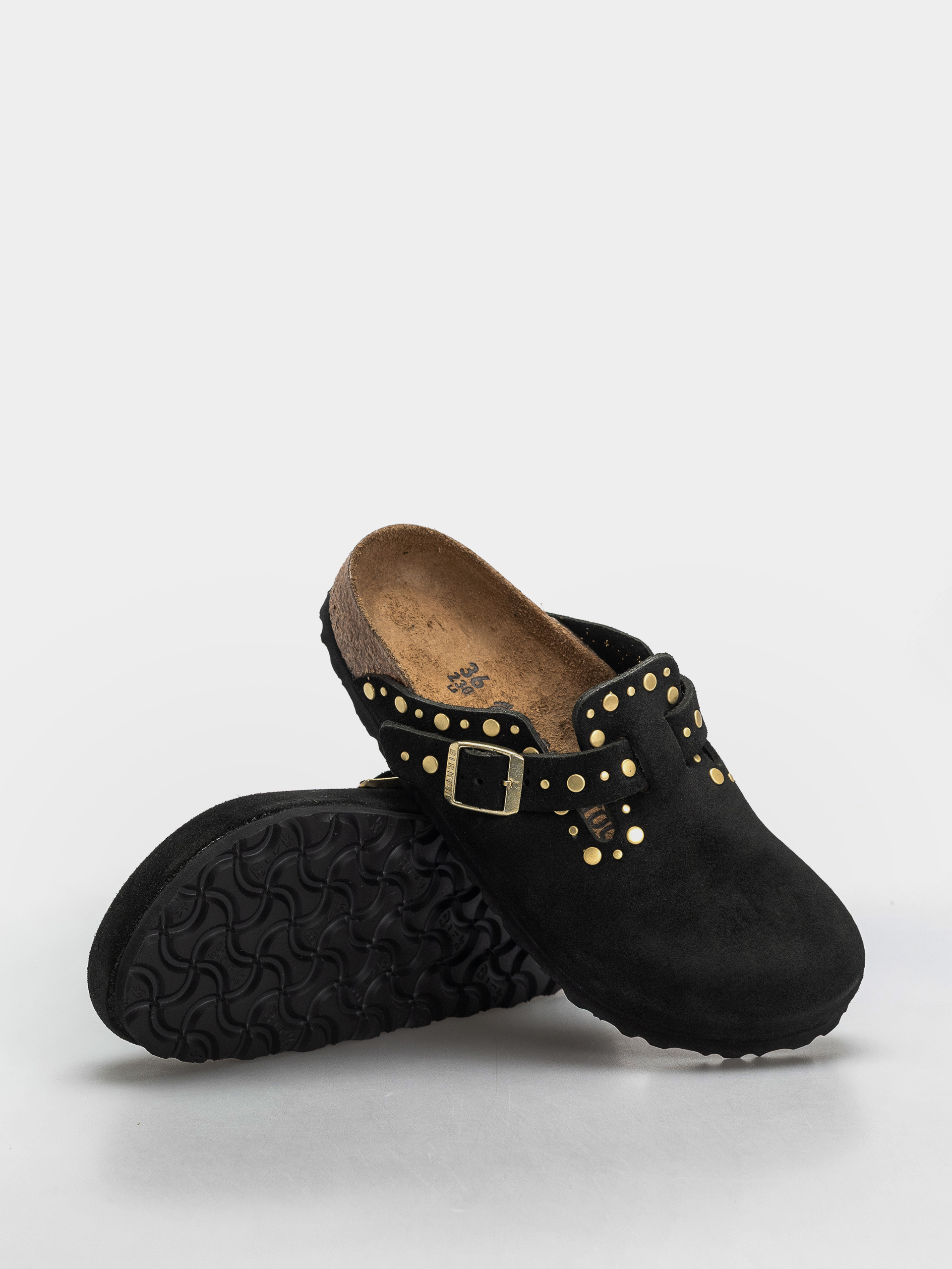Birkenstock Boston Rivets Suede Leather Narrow Wmn Flip-flop papucsok (black)