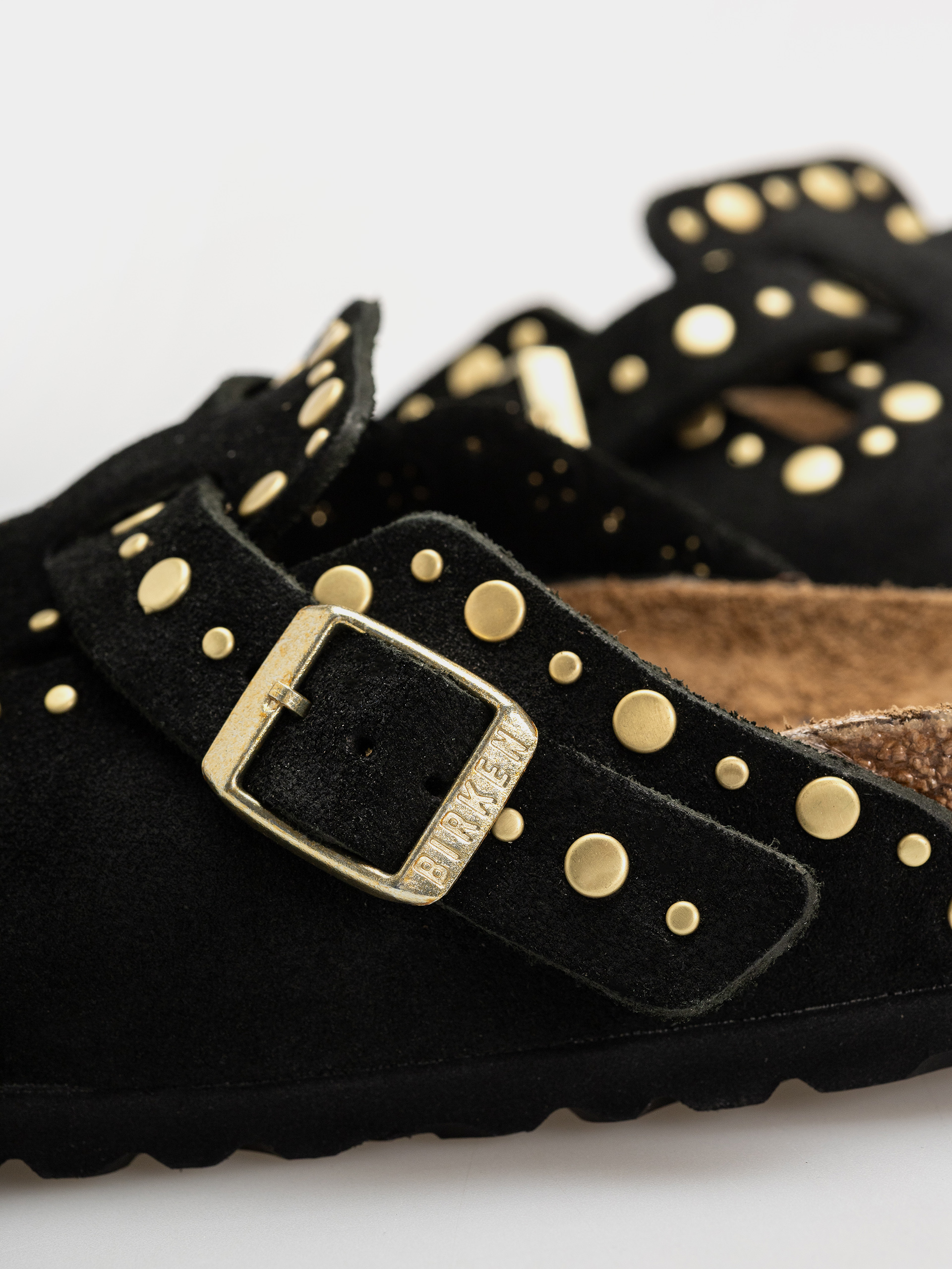 Birkenstock Boston Rivets Suede Leather Narrow Wmn Flip-flop papucsok (black)