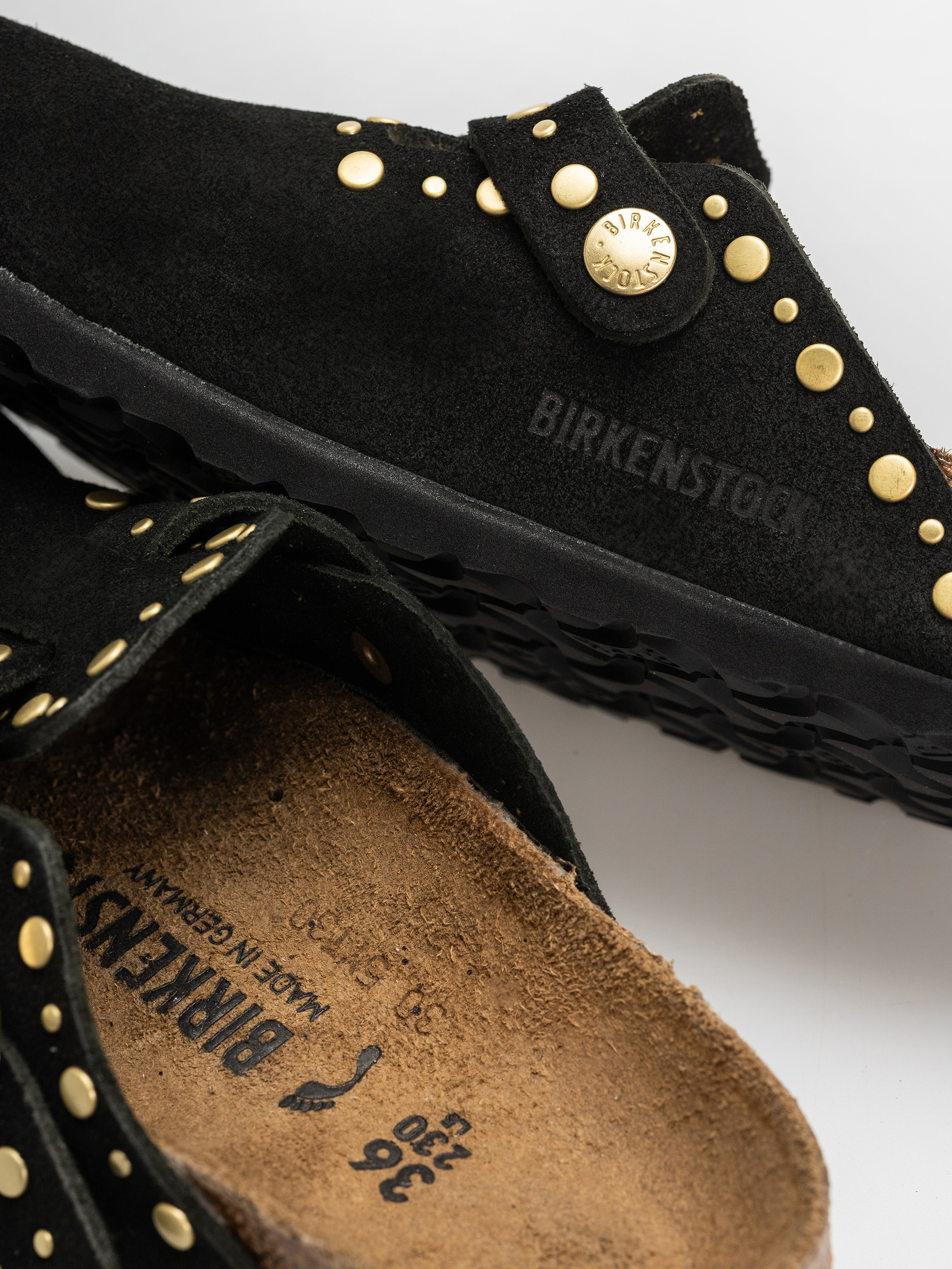 Birkenstock Boston Rivets Suede Leather Narrow Wmn Flip-flop papucsok (black)