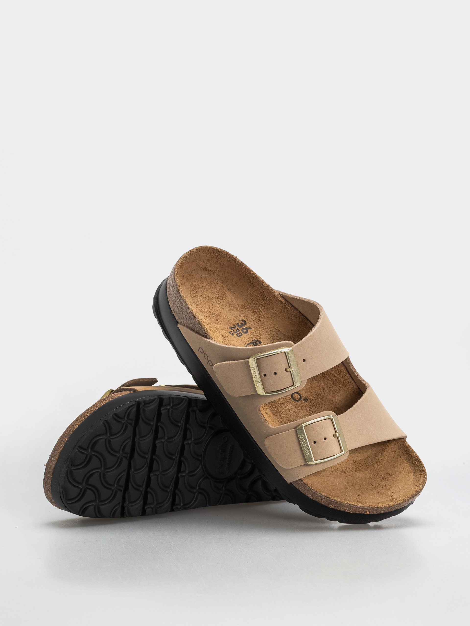 Birkenstock Arizona Flex Platform Nubuck Leather Narrow Wmn Flip-flop papucsok (sandcastle)