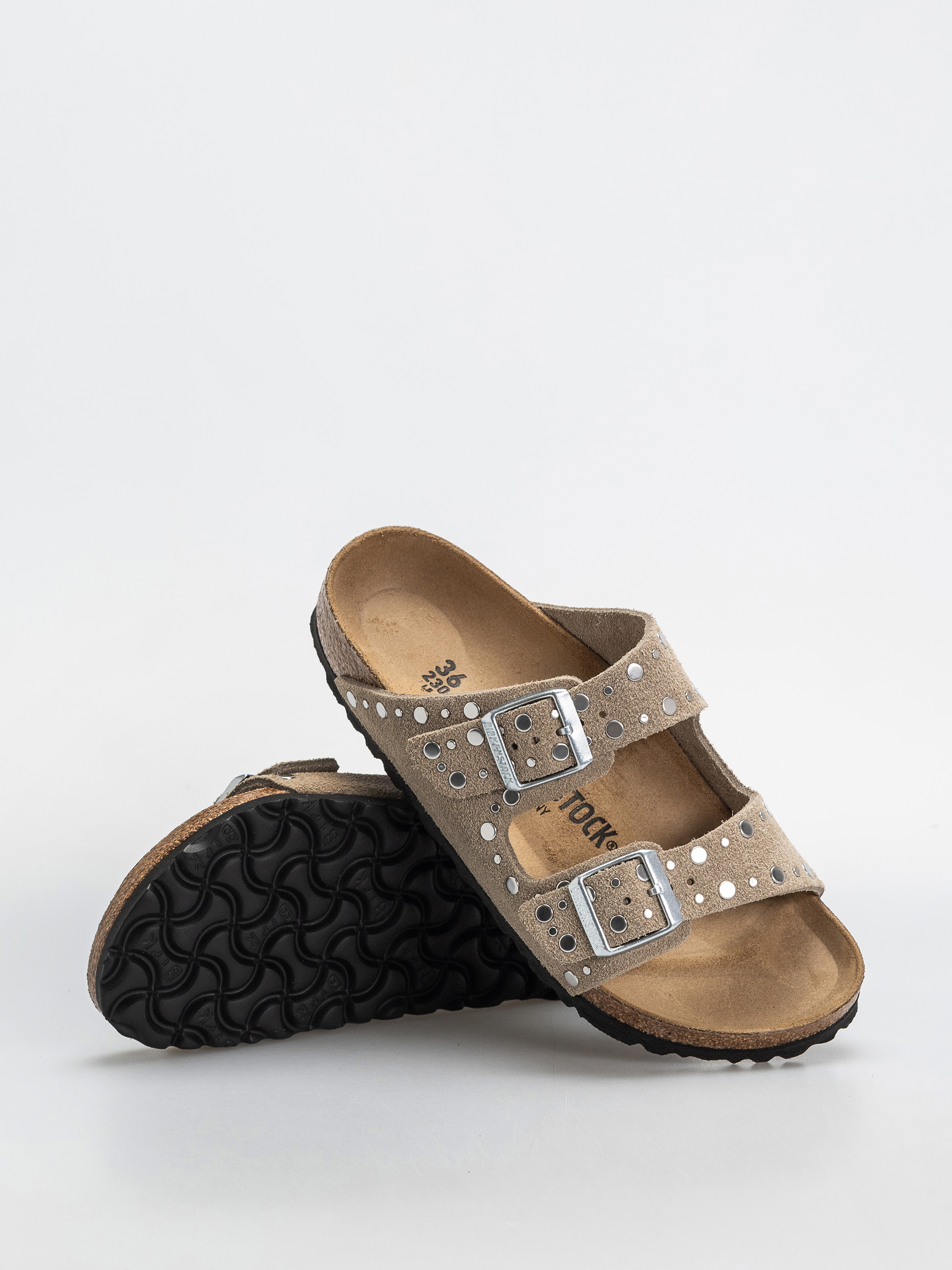 Birkenstock Arizona Rivets Suede Leather Narrow Wmn Flip-flop papucsok (taupe)