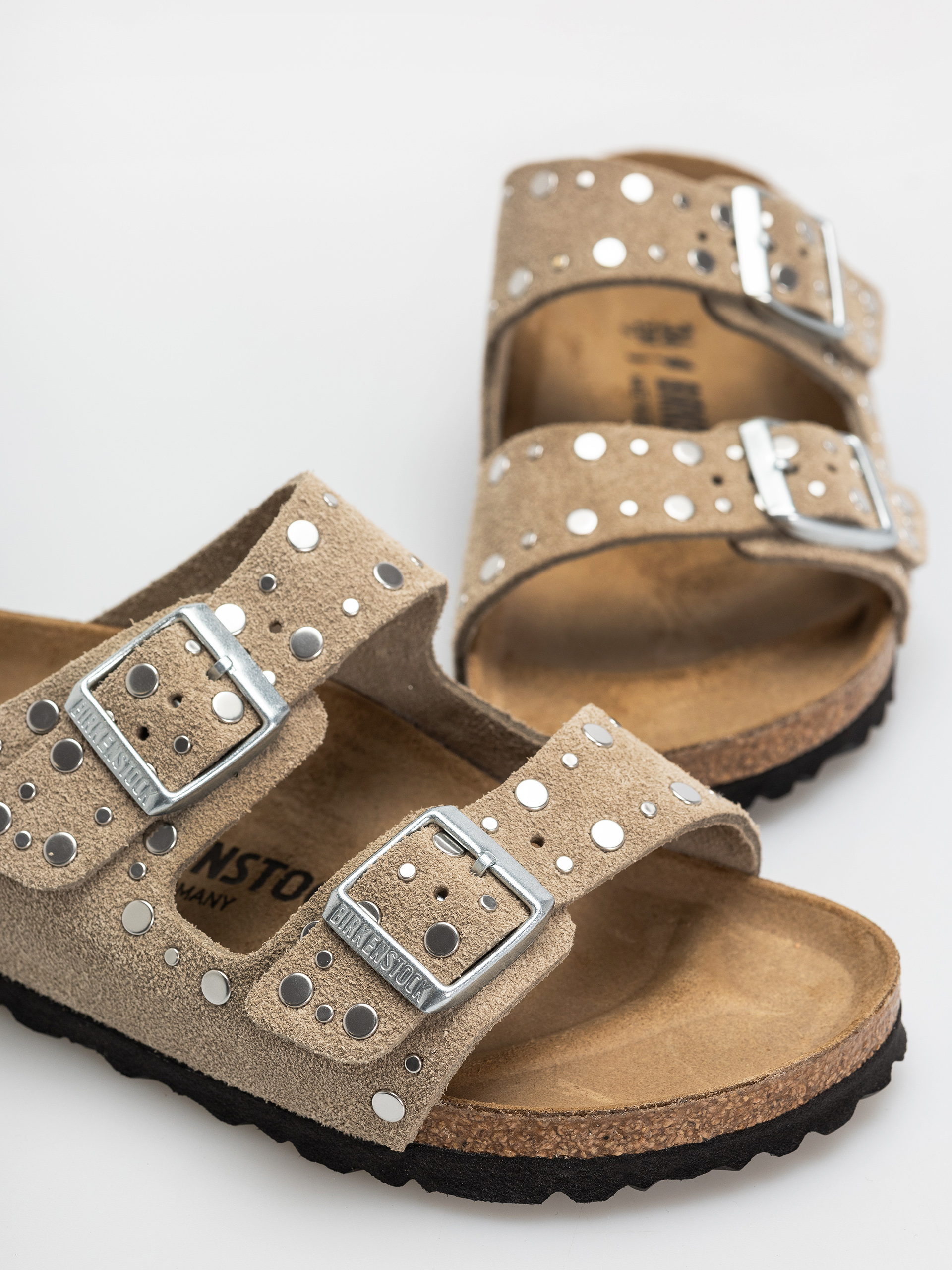 Birkenstock Arizona Rivets Suede Leather Narrow Wmn Flip-flop papucsok (taupe)