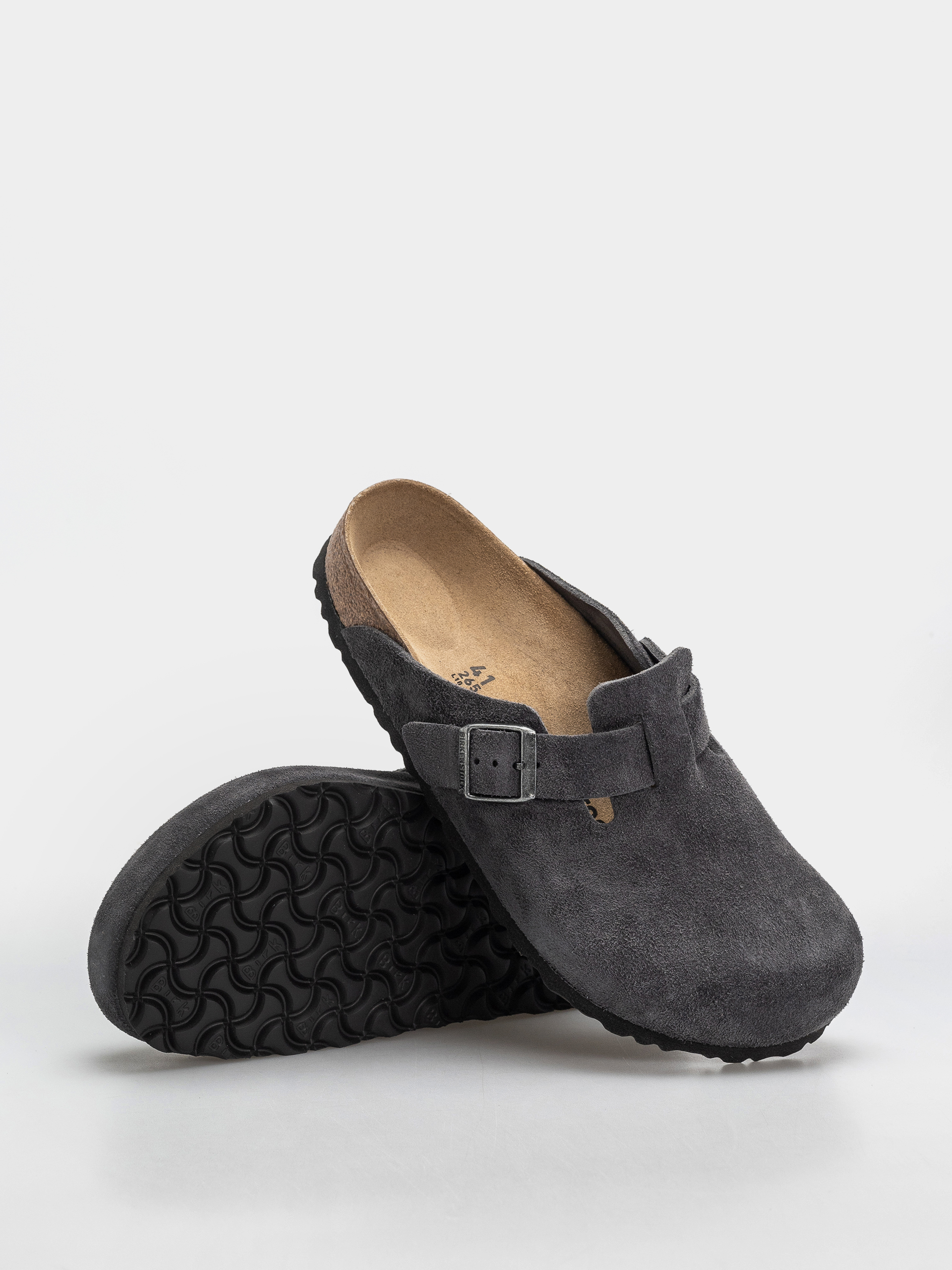 Birkenstock Boston Suede Leather Regular Flip-flop papucsok (charcoal)
