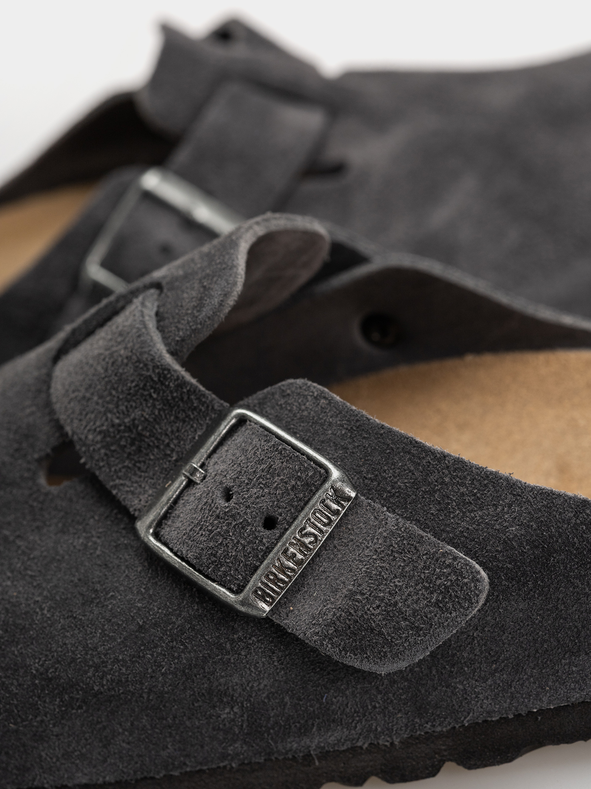 Birkenstock Boston Suede Leather Regular Flip-flop papucsok (charcoal)