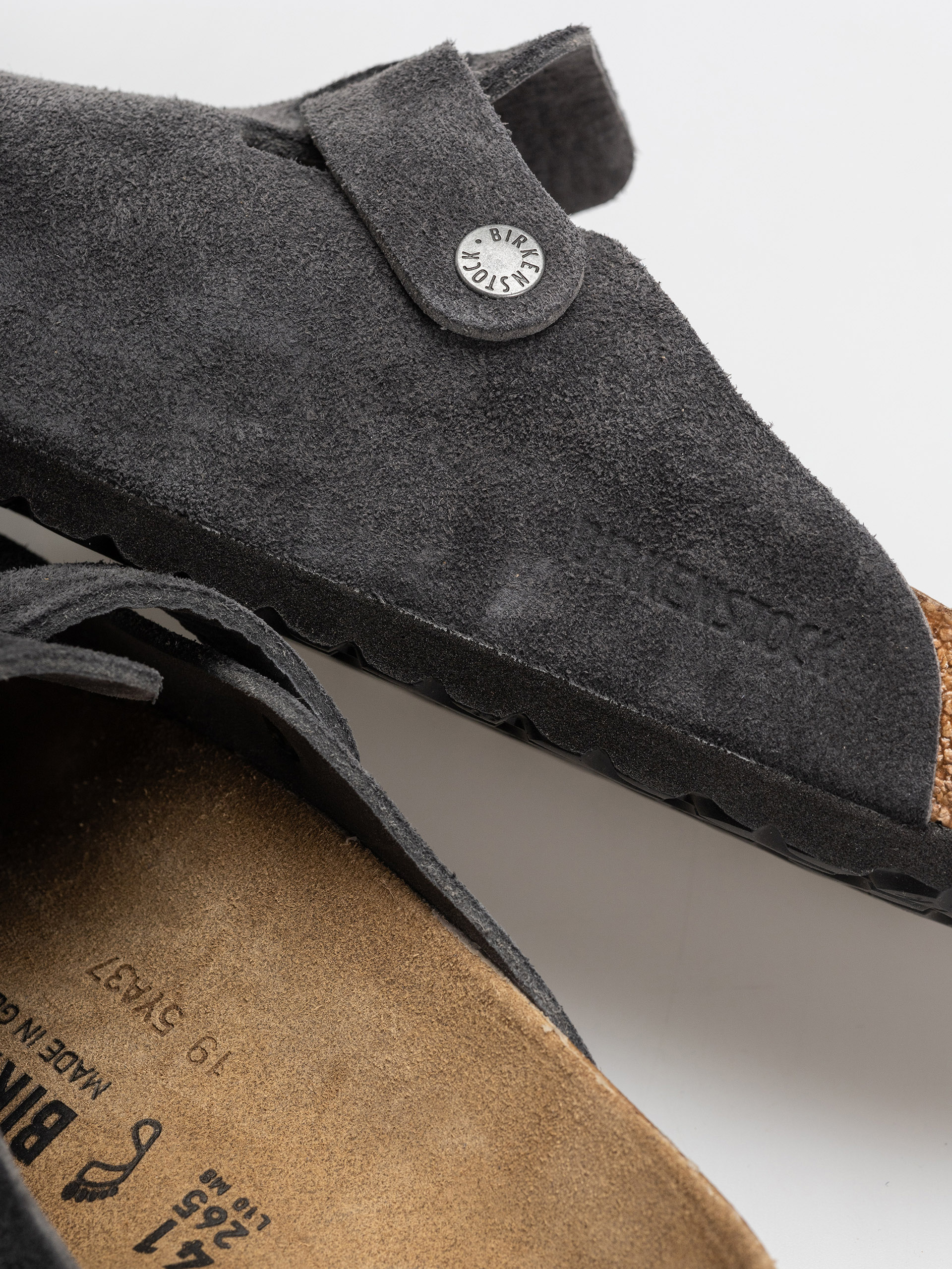 Birkenstock Boston Suede Leather Regular Flip-flop papucsok (charcoal)