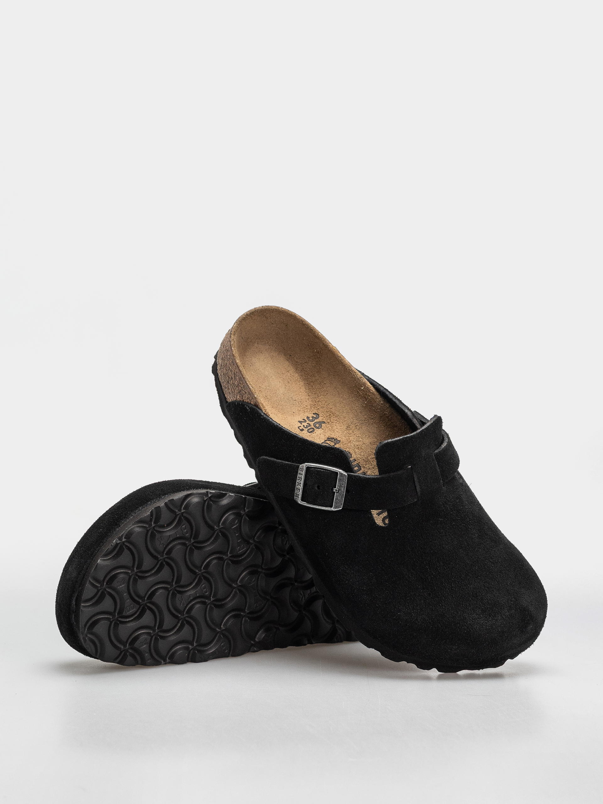 Birkenstock Boston Suede Leather Regular Flip-flop papucsok (black)