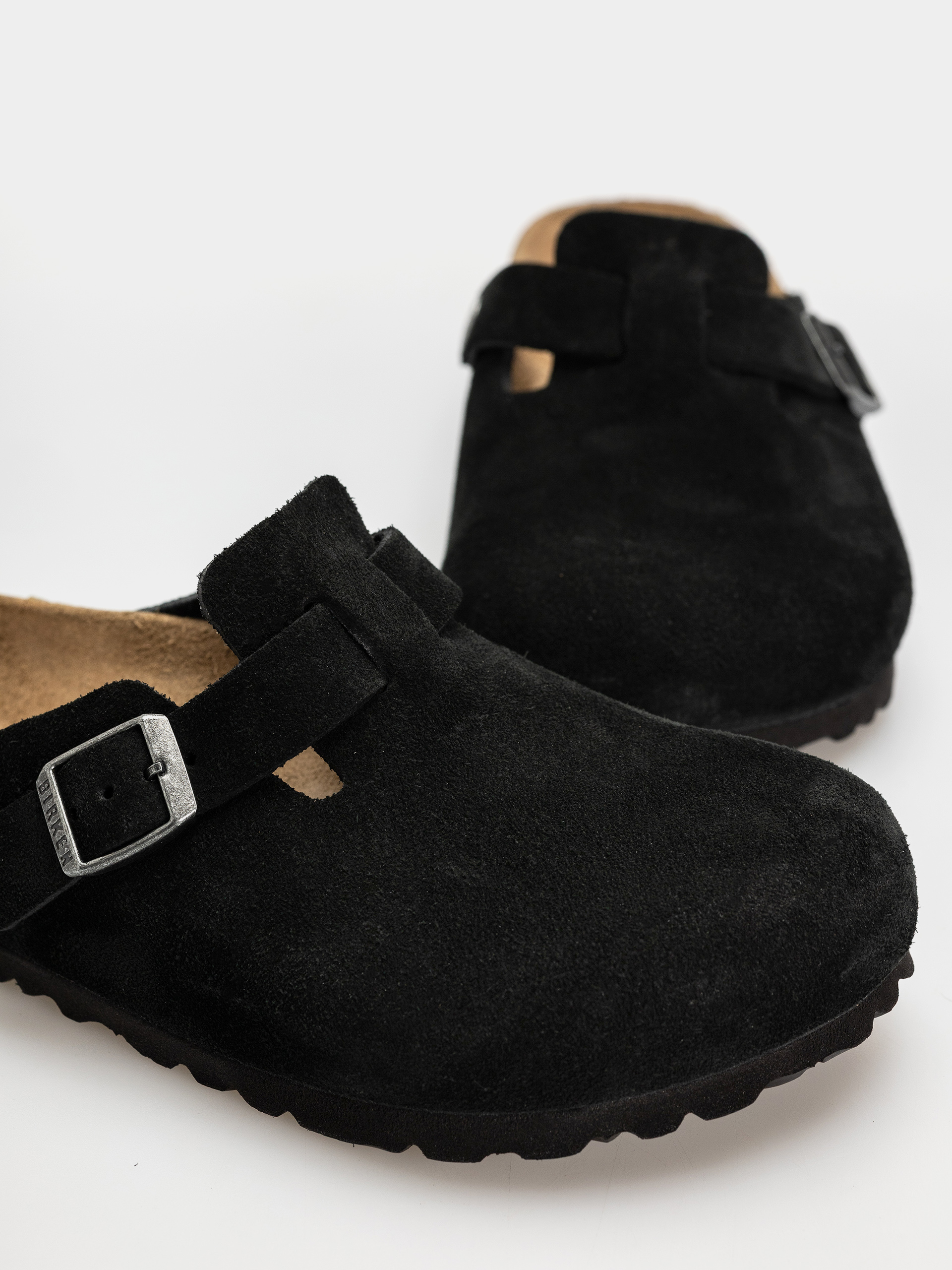 Birkenstock Boston Suede Leather Regular Flip-flop papucsok (black)