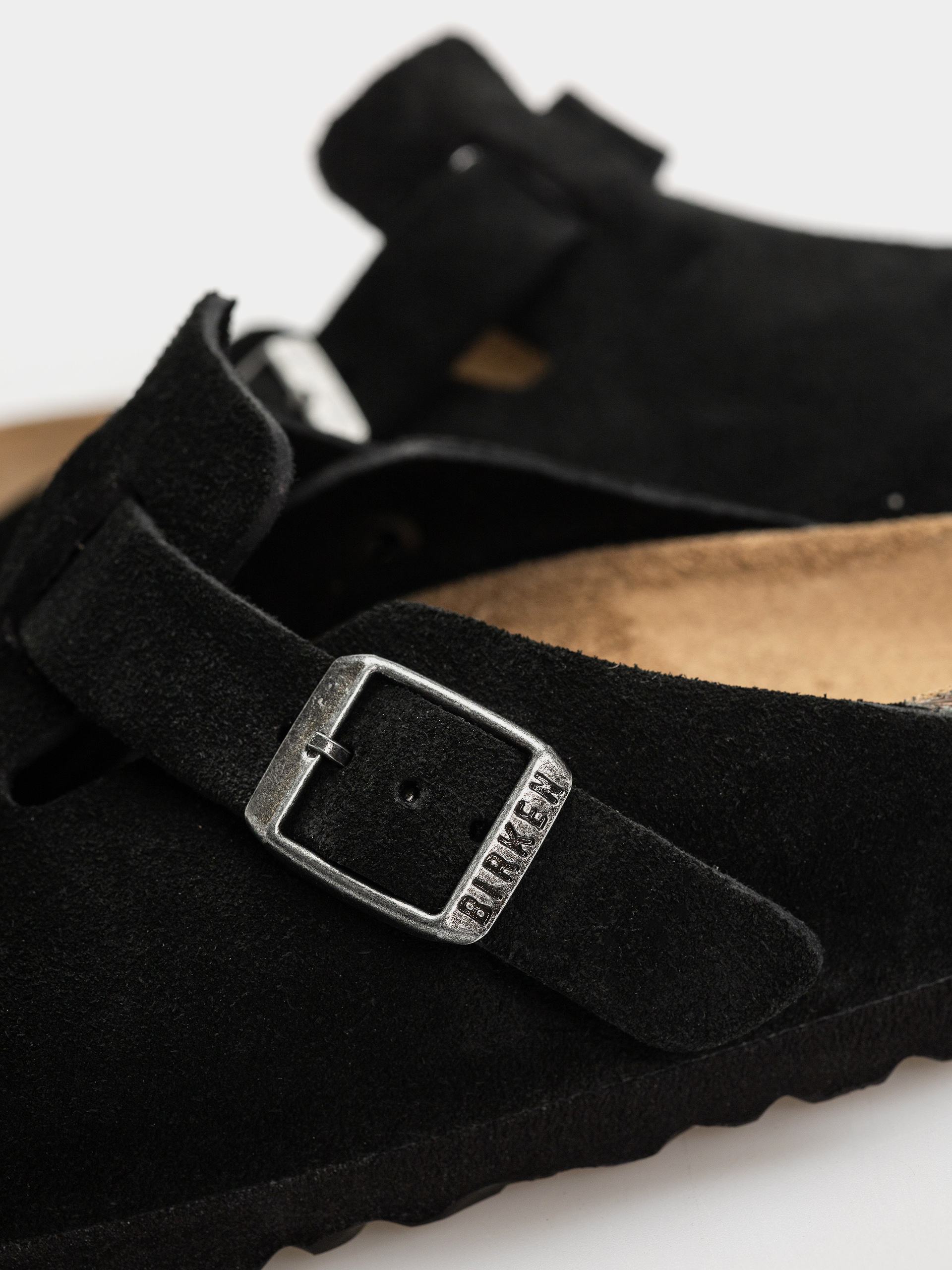 Birkenstock Boston Suede Leather Regular Flip-flop papucsok (black)