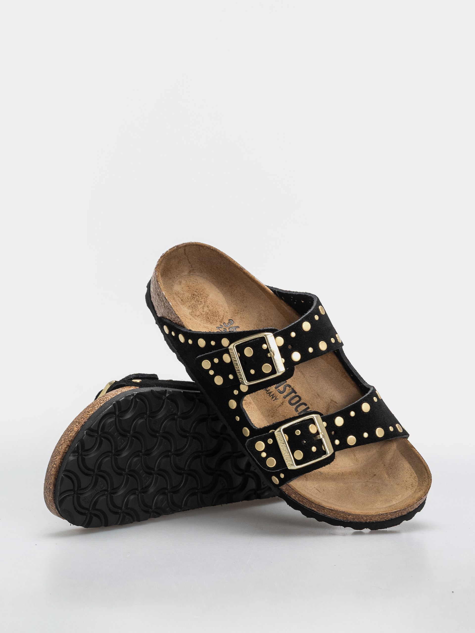 Birkenstock Arizona Rivets Suede Leather Narrow Wmn Flip-flop papucsok (black)