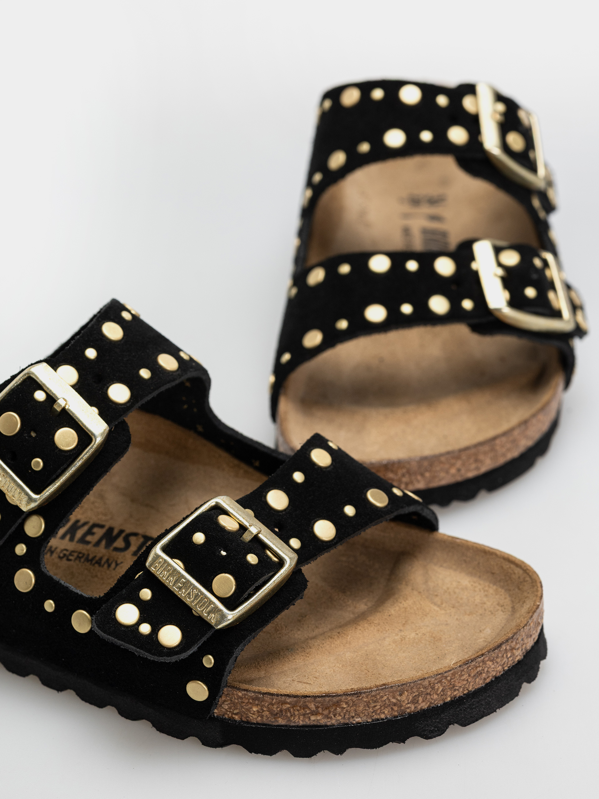 Birkenstock Arizona Rivets Suede Leather Narrow Wmn Flip-flop papucsok (black)