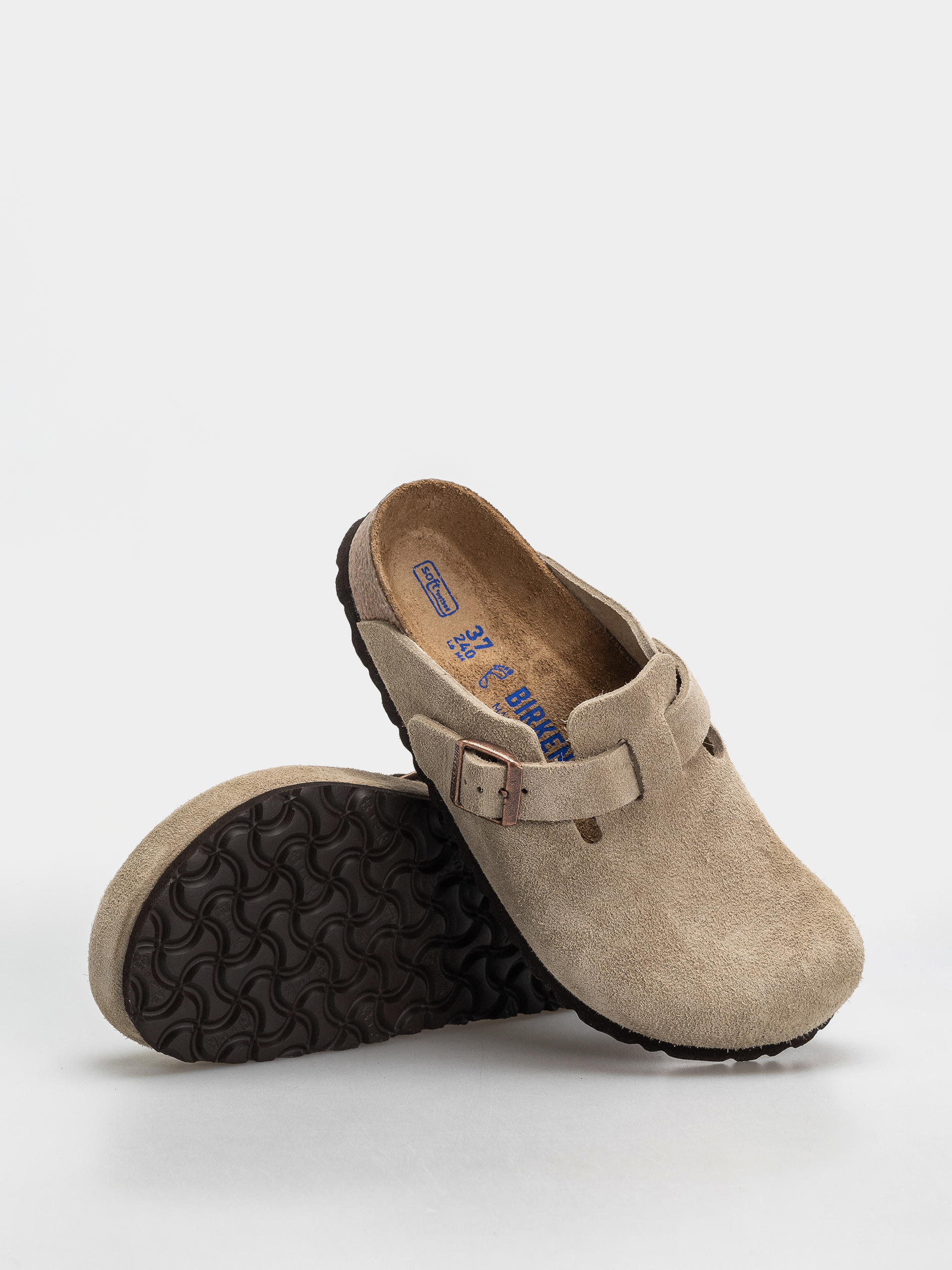 Flip-flop papucsok Birkenstock Boston Soft Footbed Suede Leather Regular (taupe)