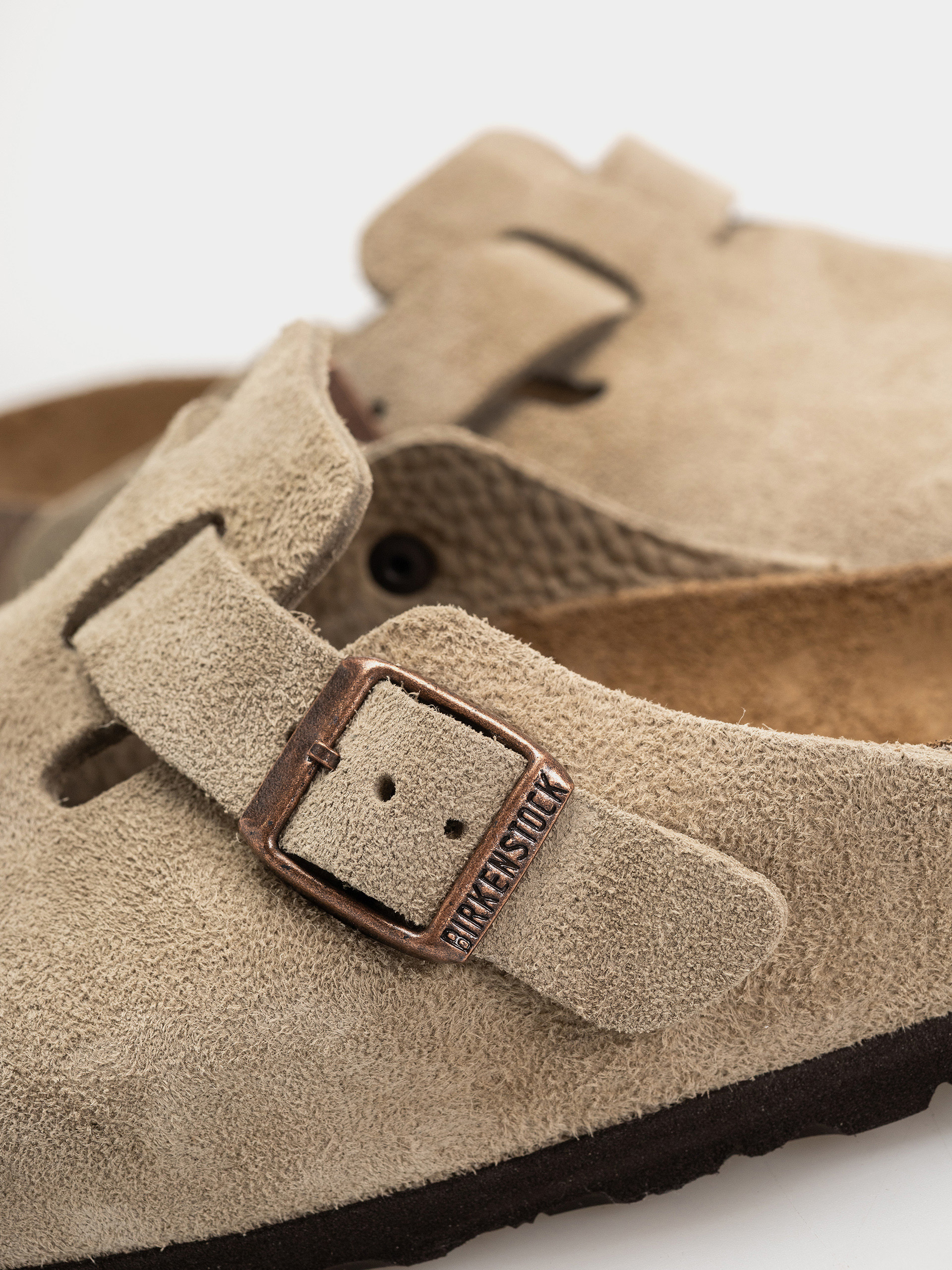 Flip-flop papucsok Birkenstock Boston Soft Footbed Suede Leather Regular (taupe)