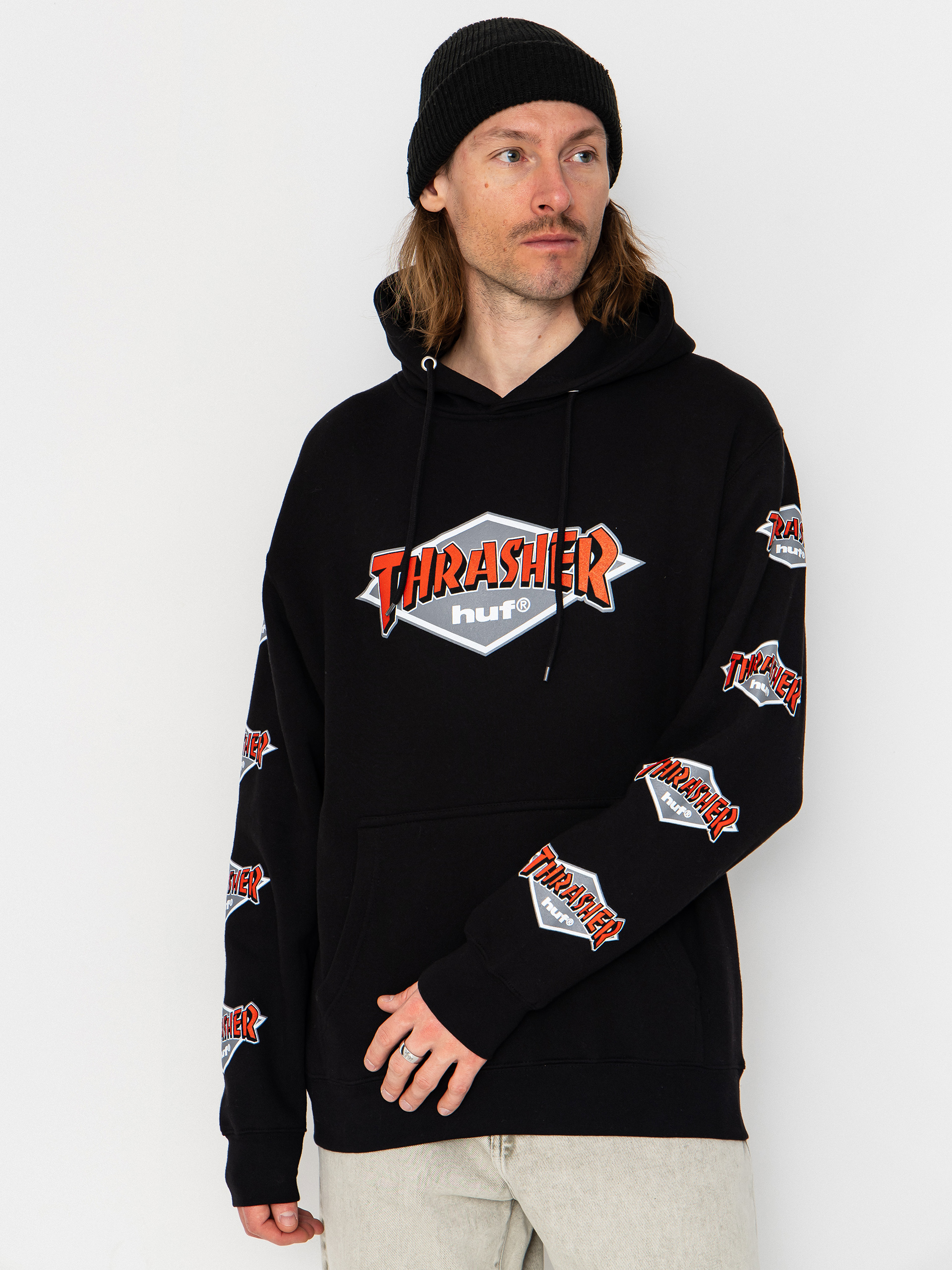 Kapucnis pulóver HUF X Thrasher Logo HD (black)