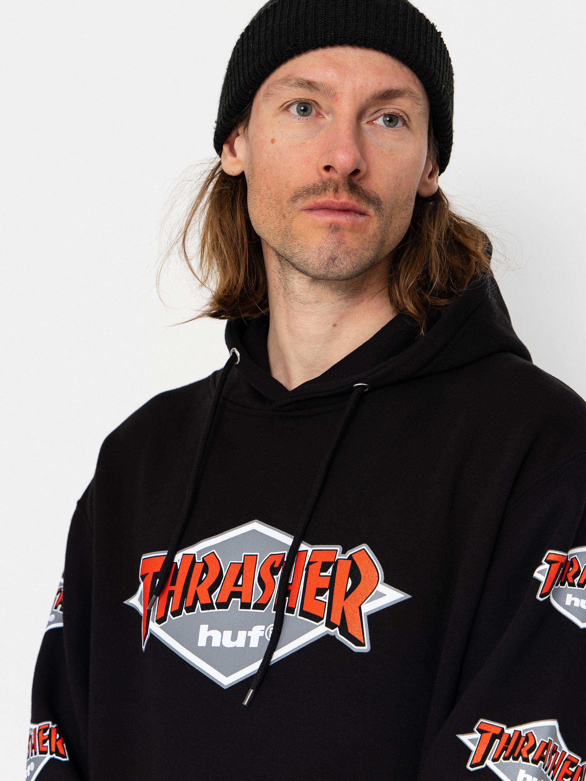 Kapucnis pulóver HUF X Thrasher Logo HD (black)