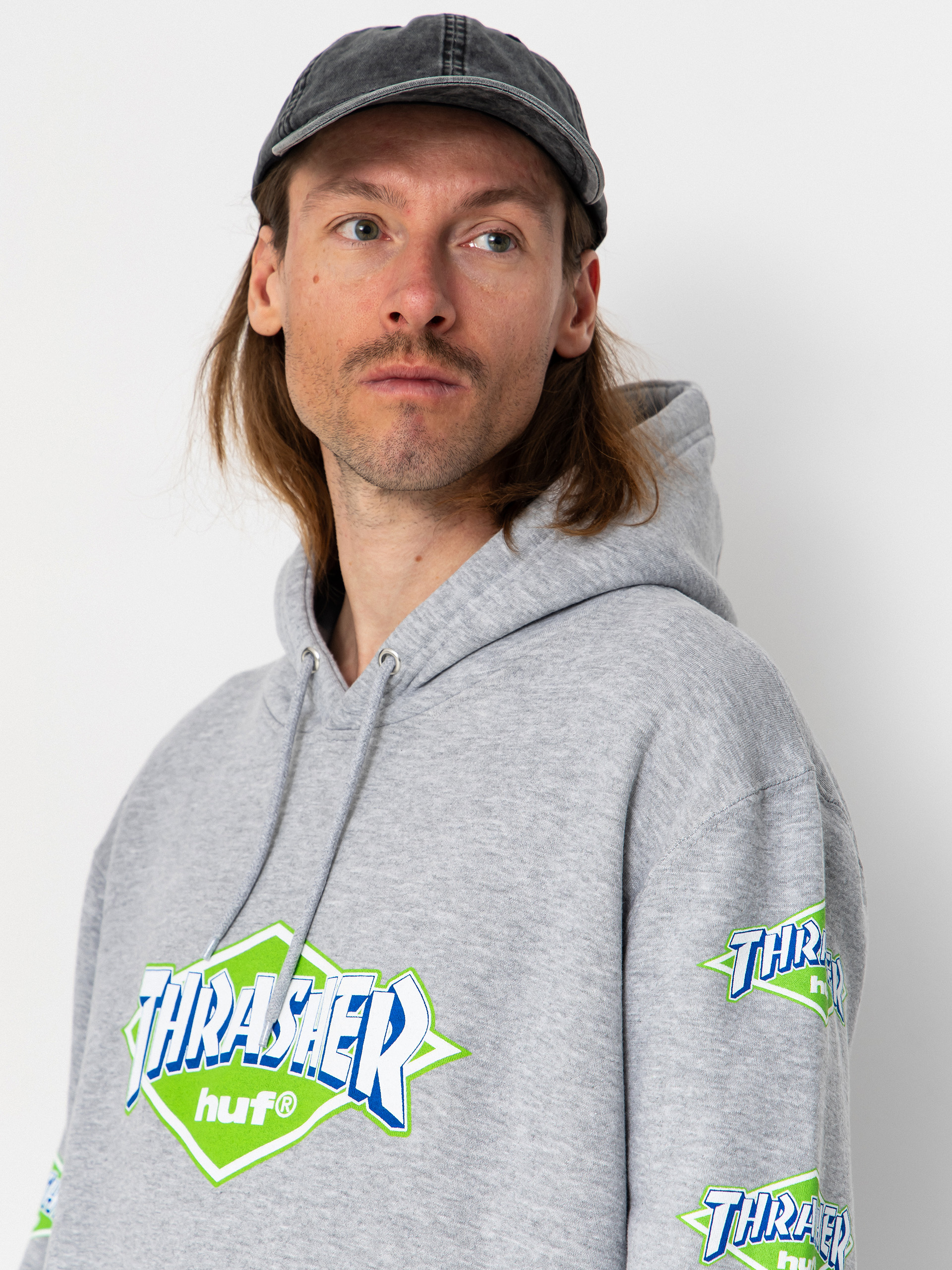 Kapucnis pulóver HUF X Thrasher Logo HD (heather grey)