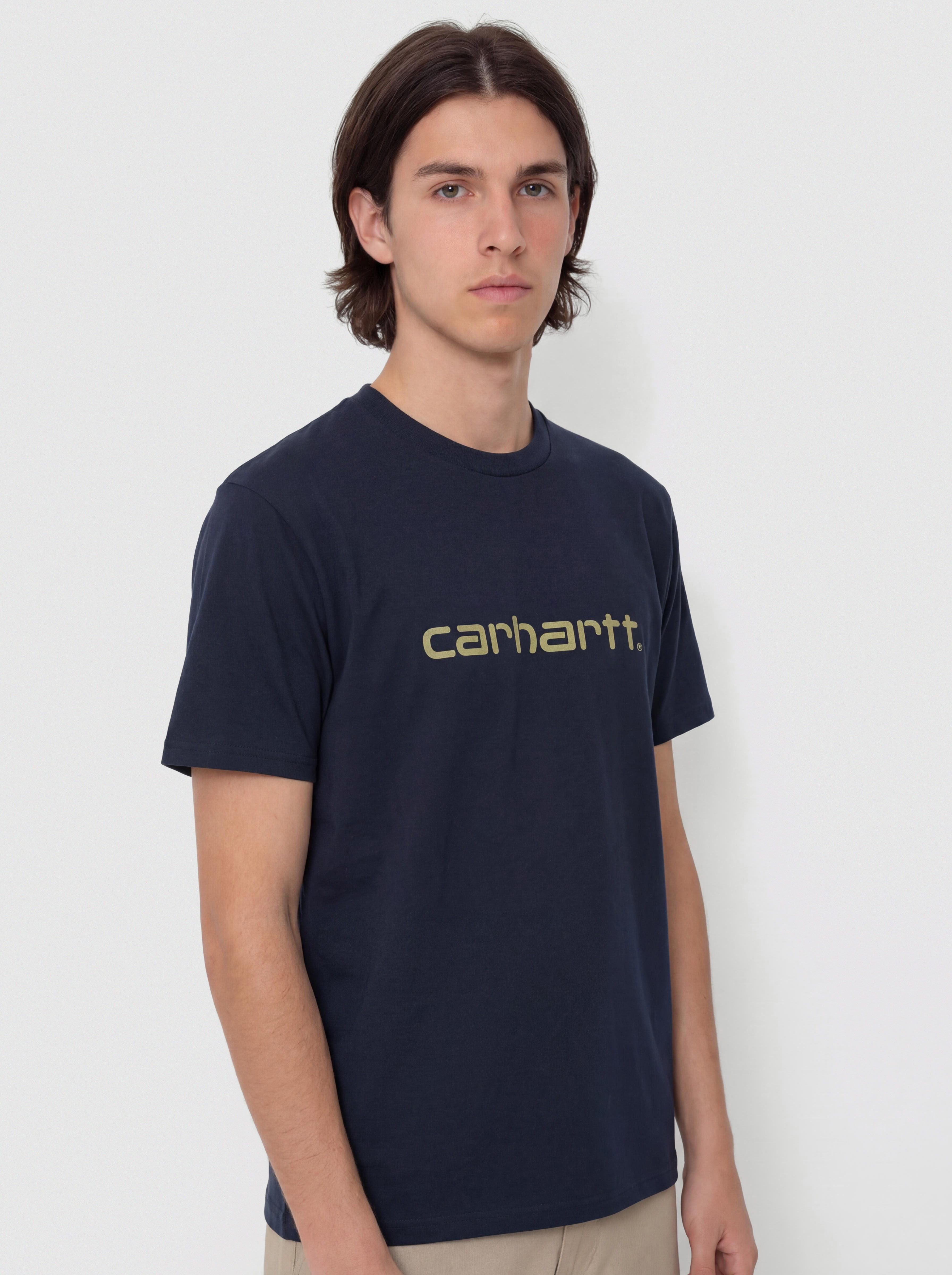 Póló Carhartt WIP Script (deep night/gentle green)