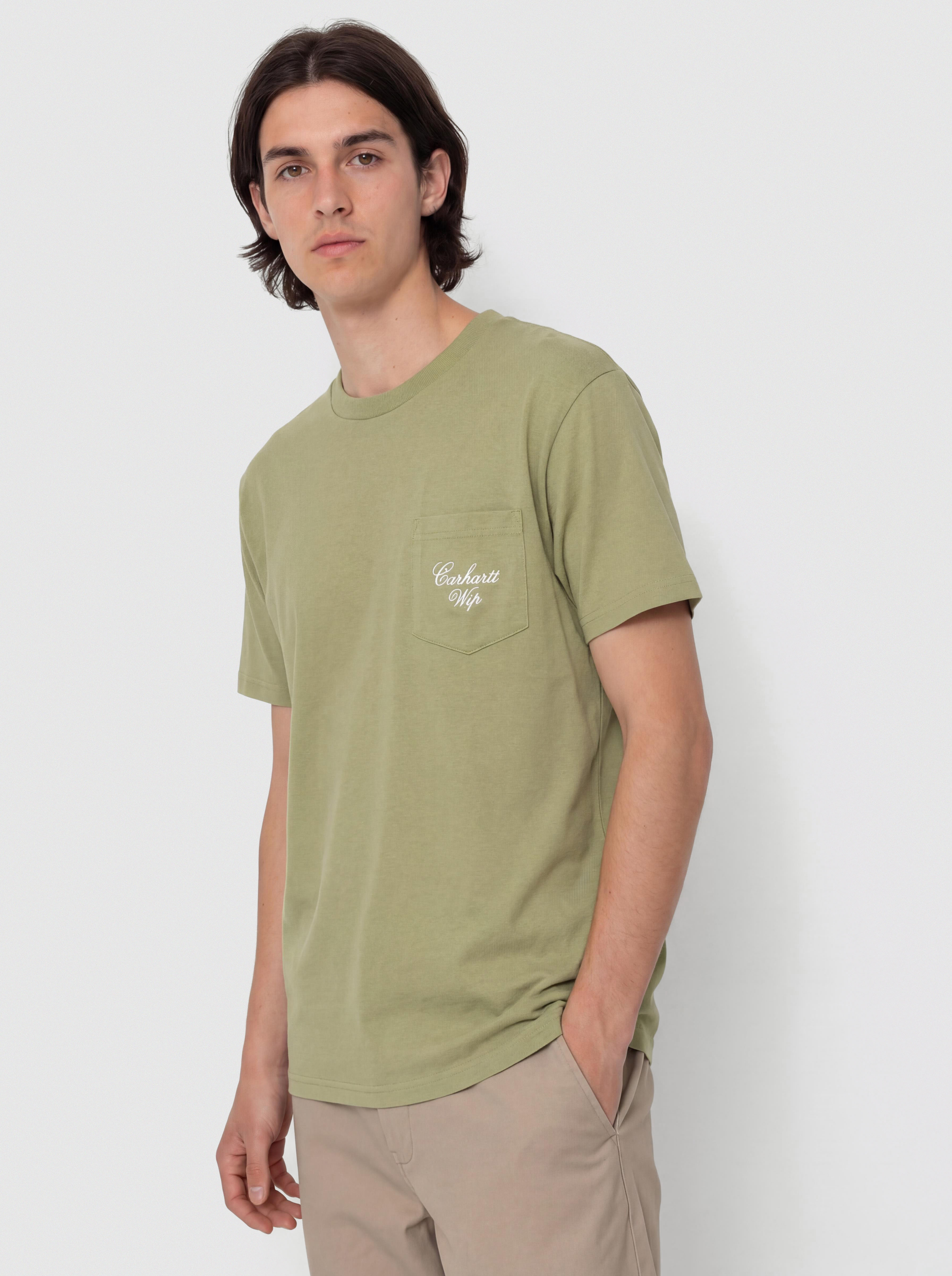 Póló Carhartt WIP Longhand Pocket (gentle green/white)