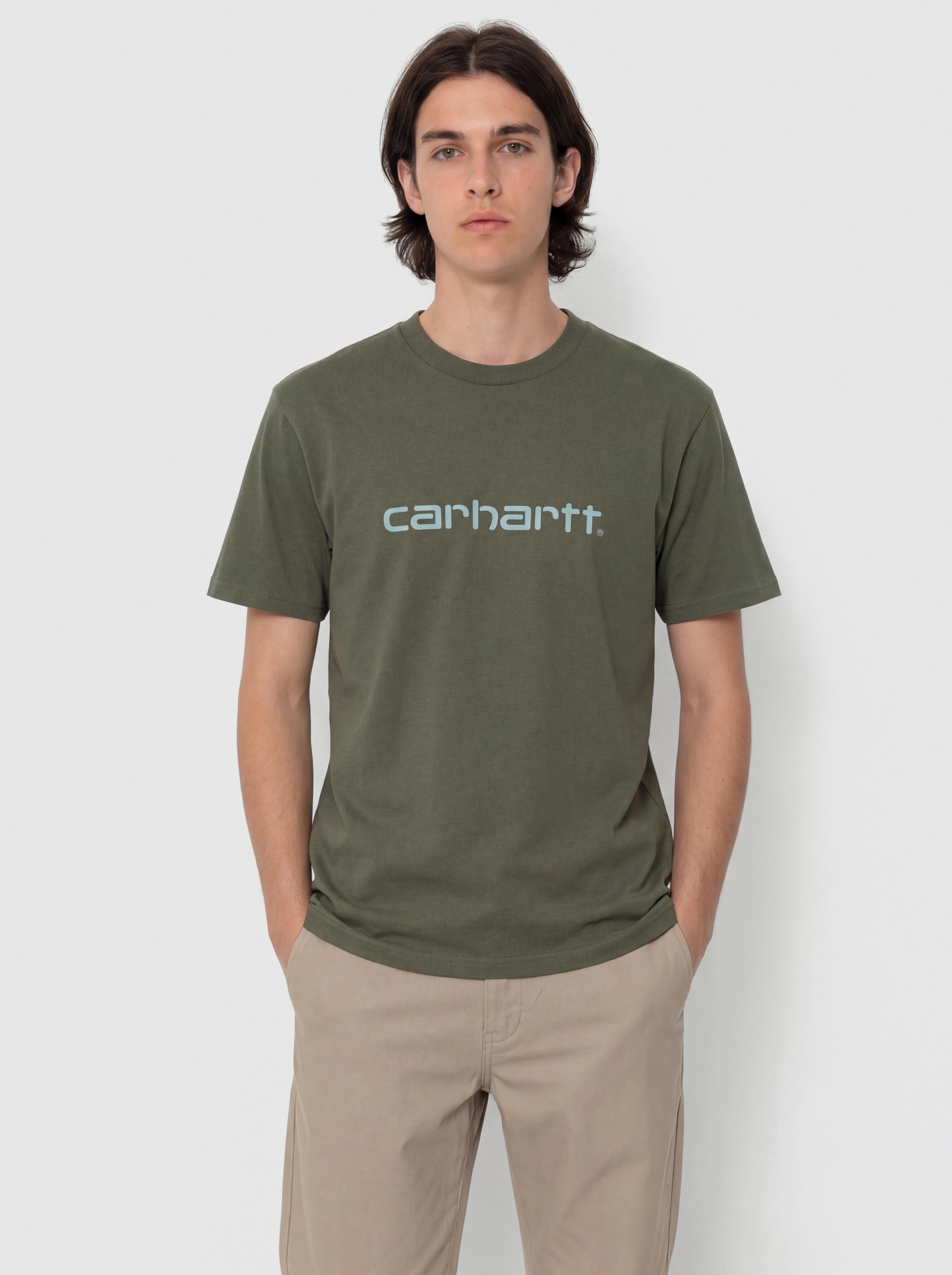 Póló Carhartt WIP Script (leaf/tourmaline)