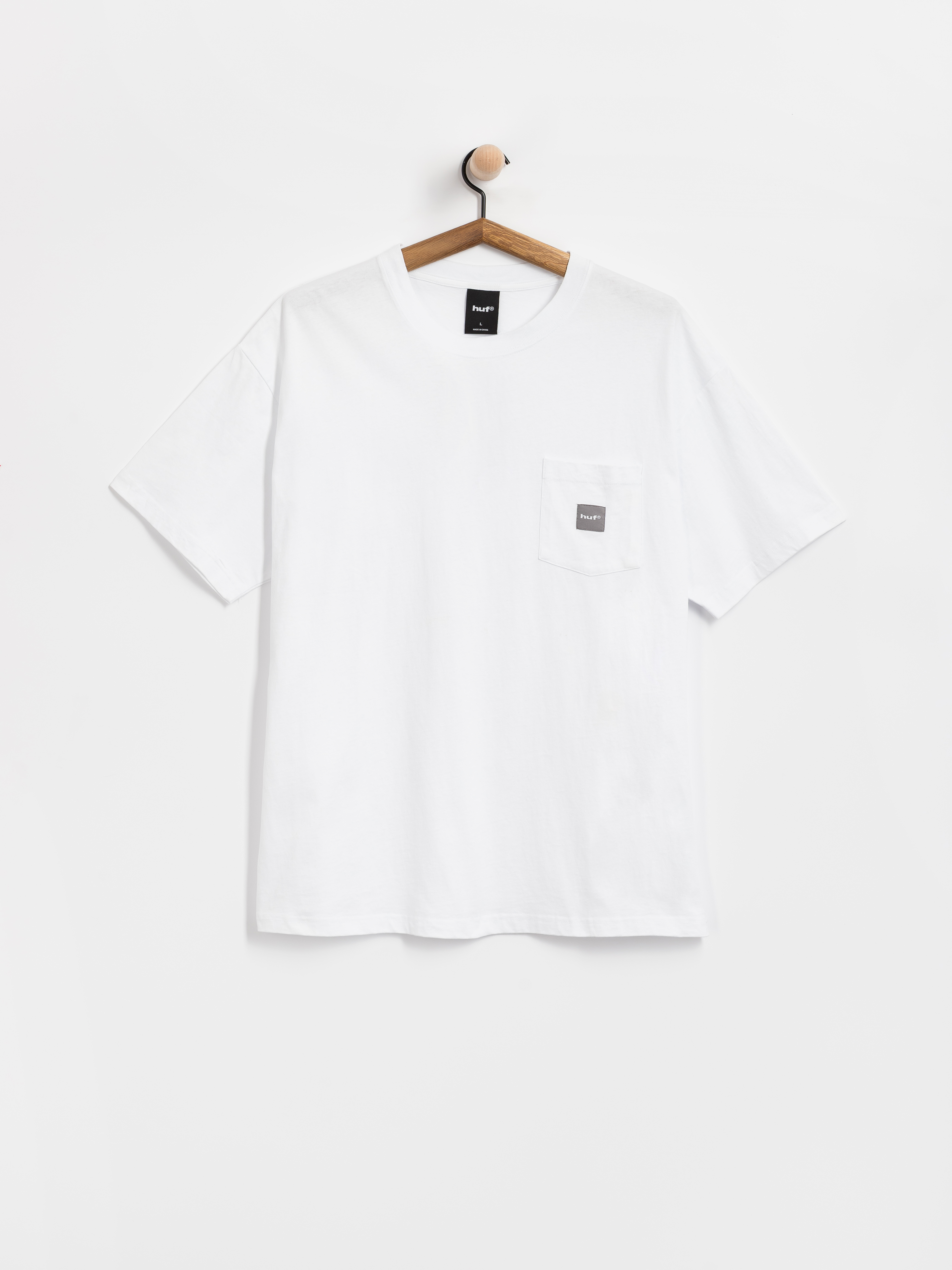 Póló HUF Box Logo Pocket (white/grey)