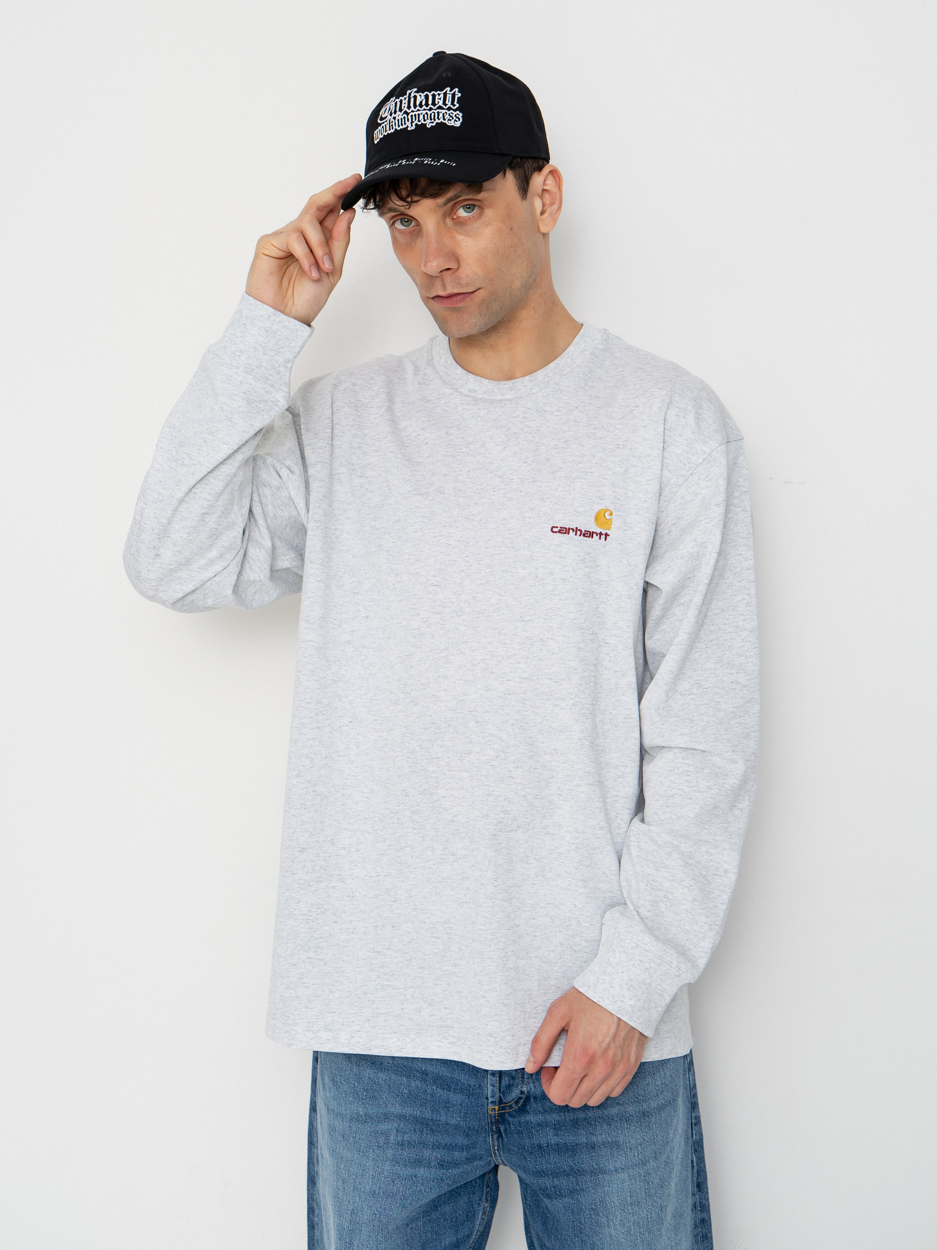 Hosszu00fa ujju00fa felsu0151 Carhartt WIP American Script (ash heather)