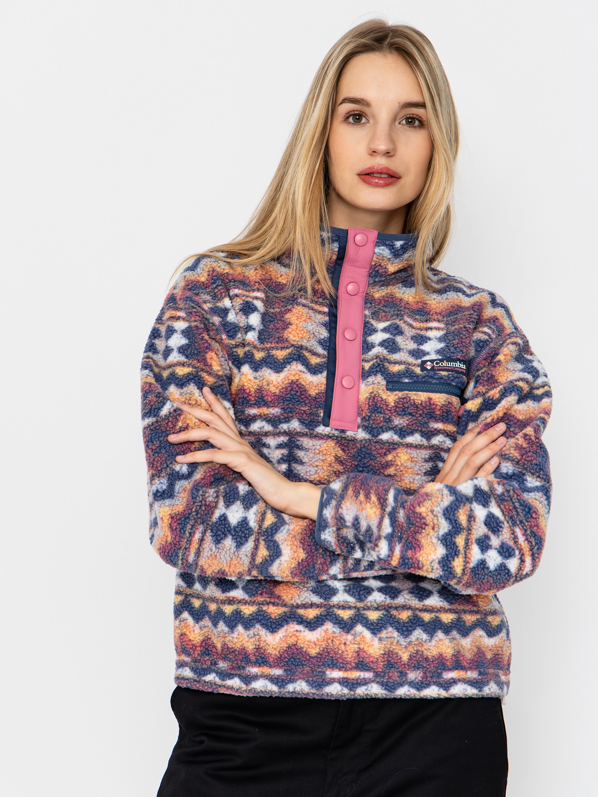 Columbia Helvetia II Printed Cropped Half Snap Wmn Polu00e1r pulu00f3ver (sea salt/retrotree)