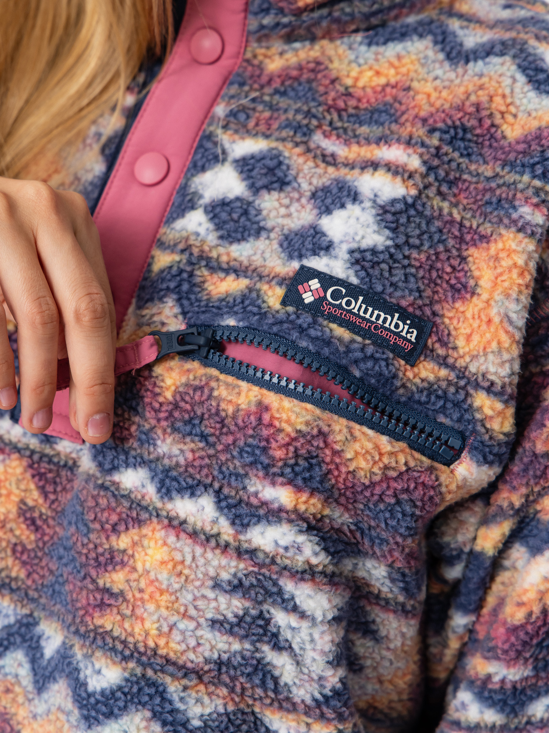 Női Columbia Helvetia II Printed Cropped Half Snap Polár pulóver (sea salt/retrotree)