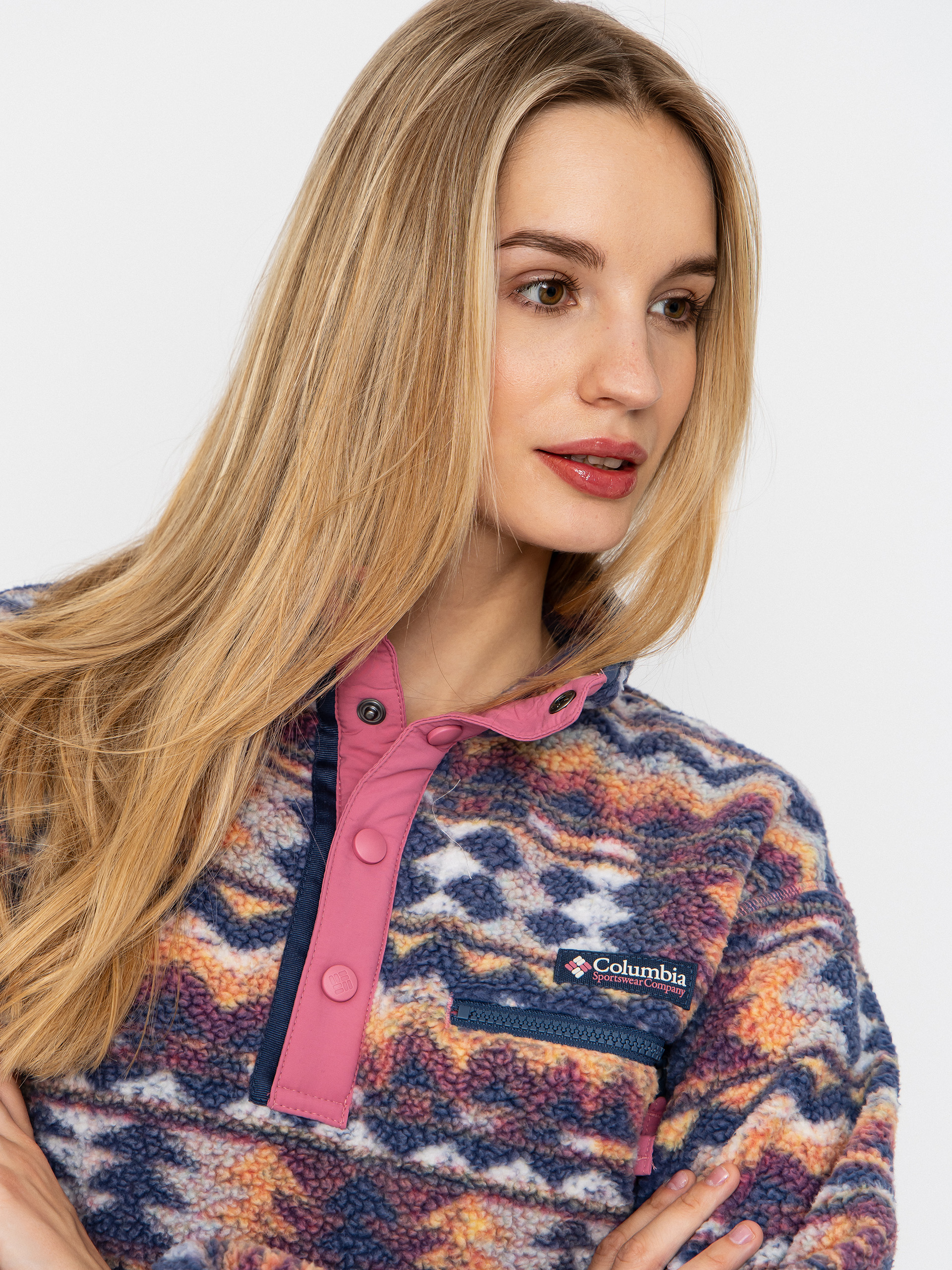 Női Columbia Helvetia II Printed Cropped Half Snap Polár pulóver (sea salt/retrotree)