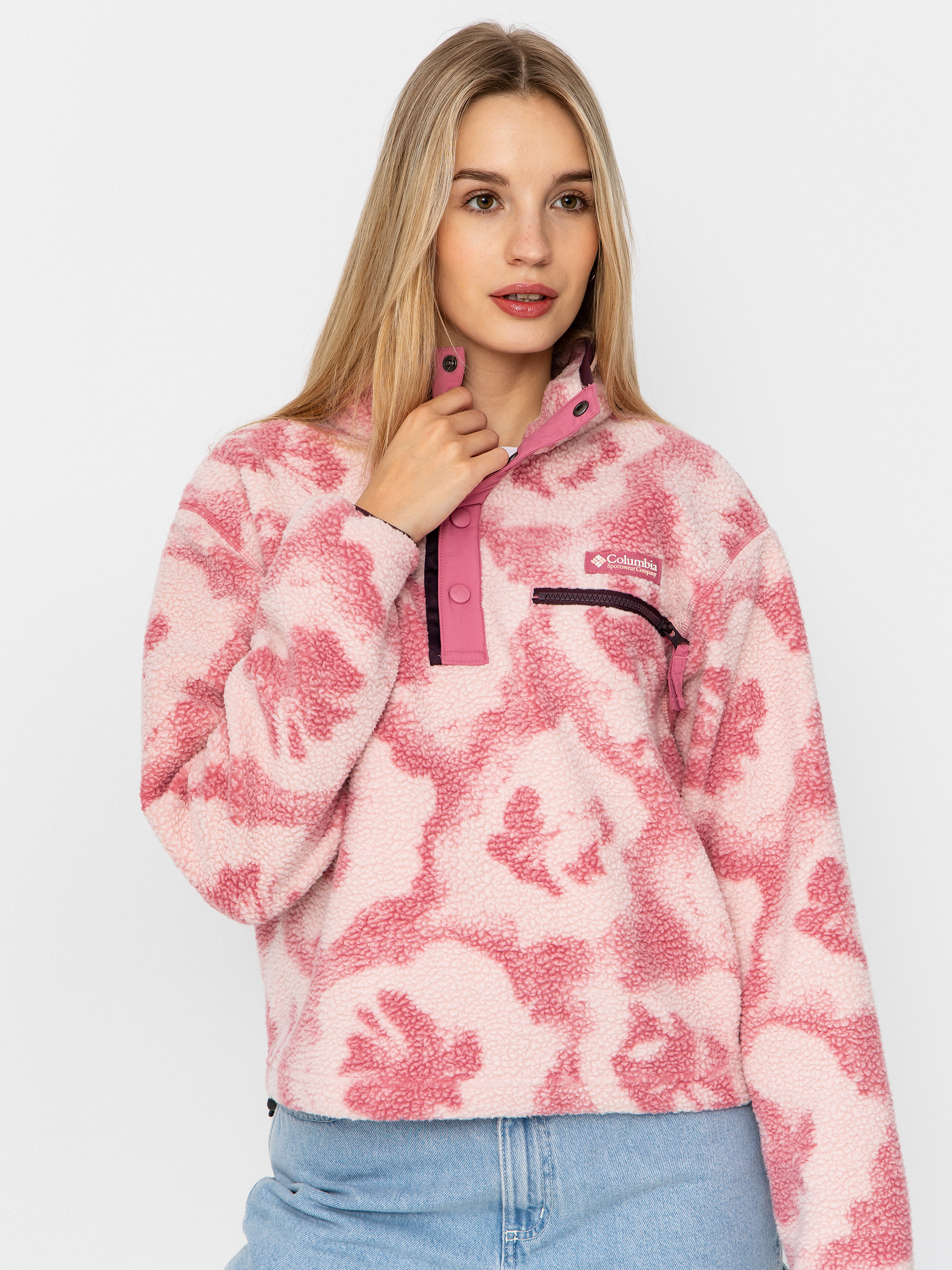 Columbia Helvetia II Printed Cropped Half Snap Wmn Polu00e1r pulu00f3ver (rosette/sprayflower)
