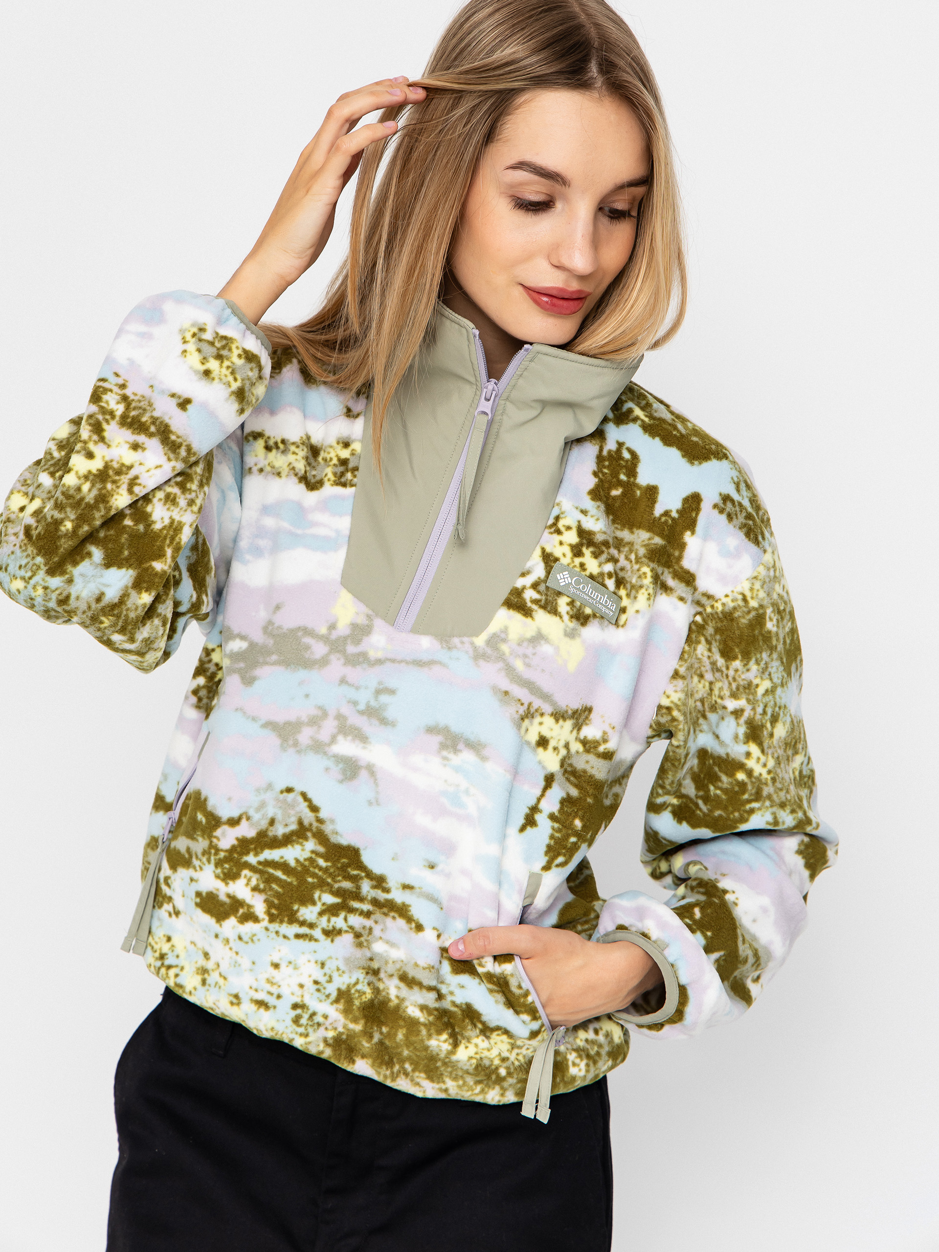 Női Columbia Sequoia Grove Printed Half Zip Polár pulóver (citron haze/fieldaze)