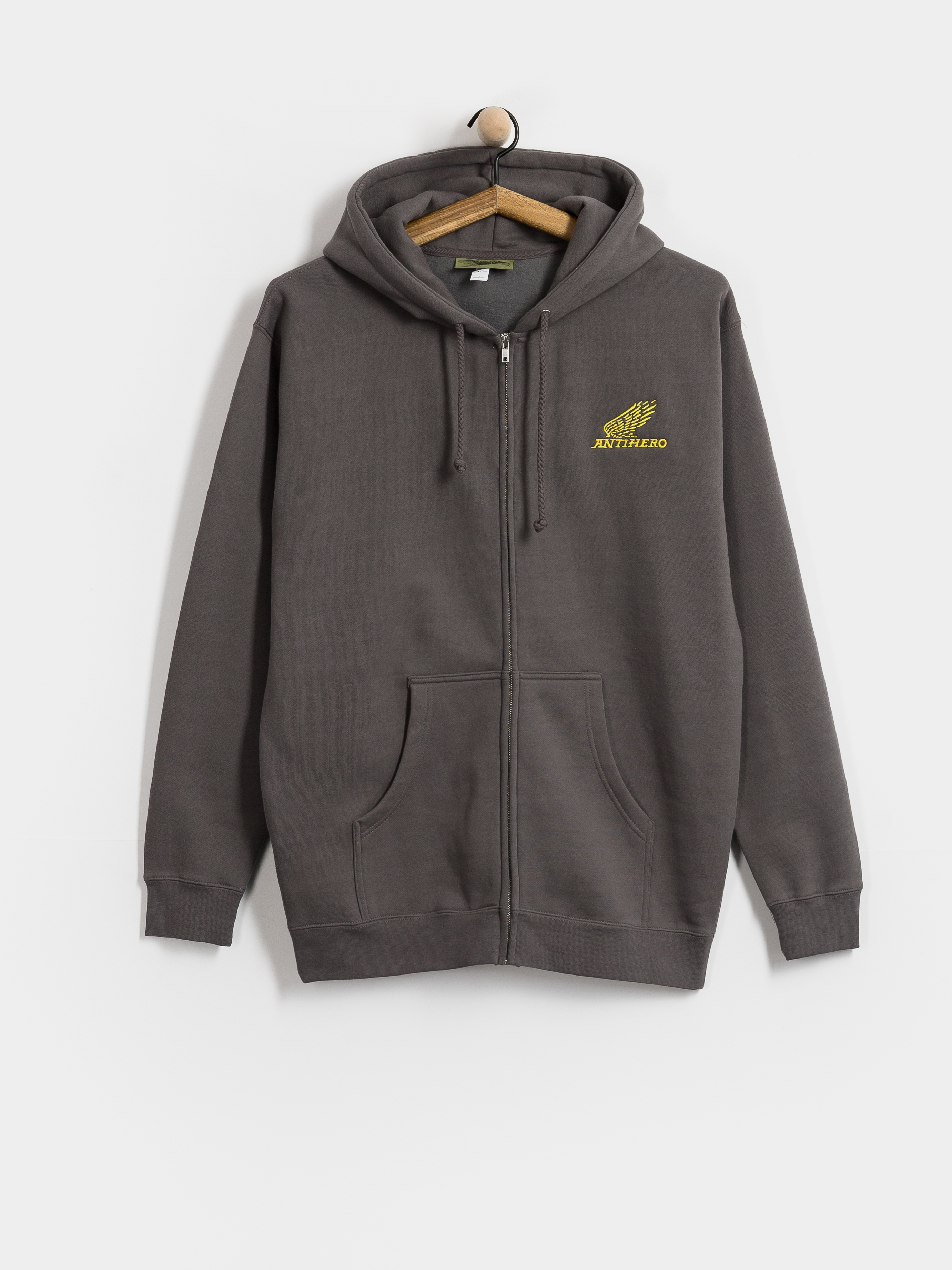 Kapucnis pulóver Antihero Motorized Emb ZHD (charcoal w/yellow embroidery)