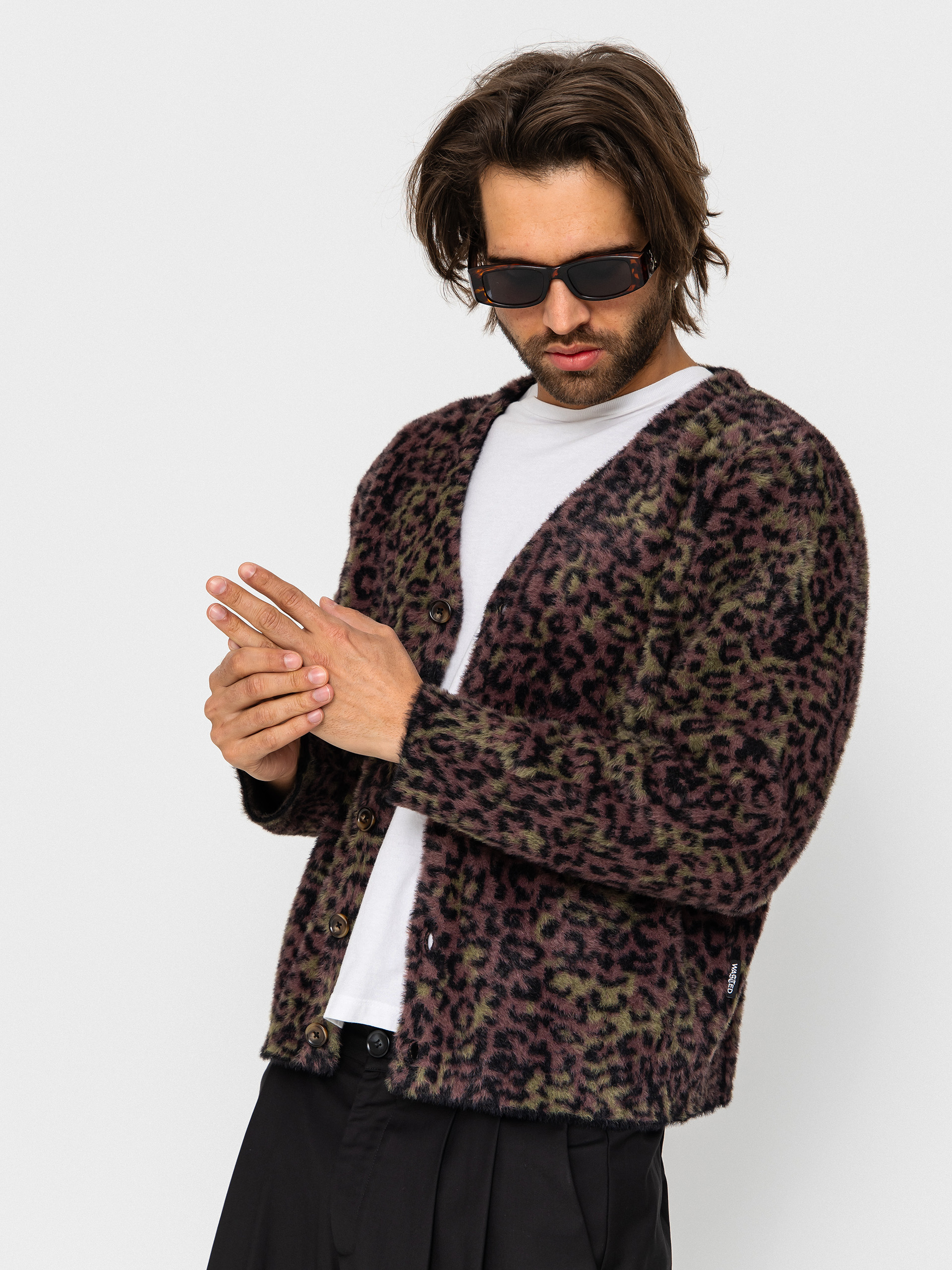 Wasted Paris Cheetah Cardigan Pulóver (fudge burgundy camo)