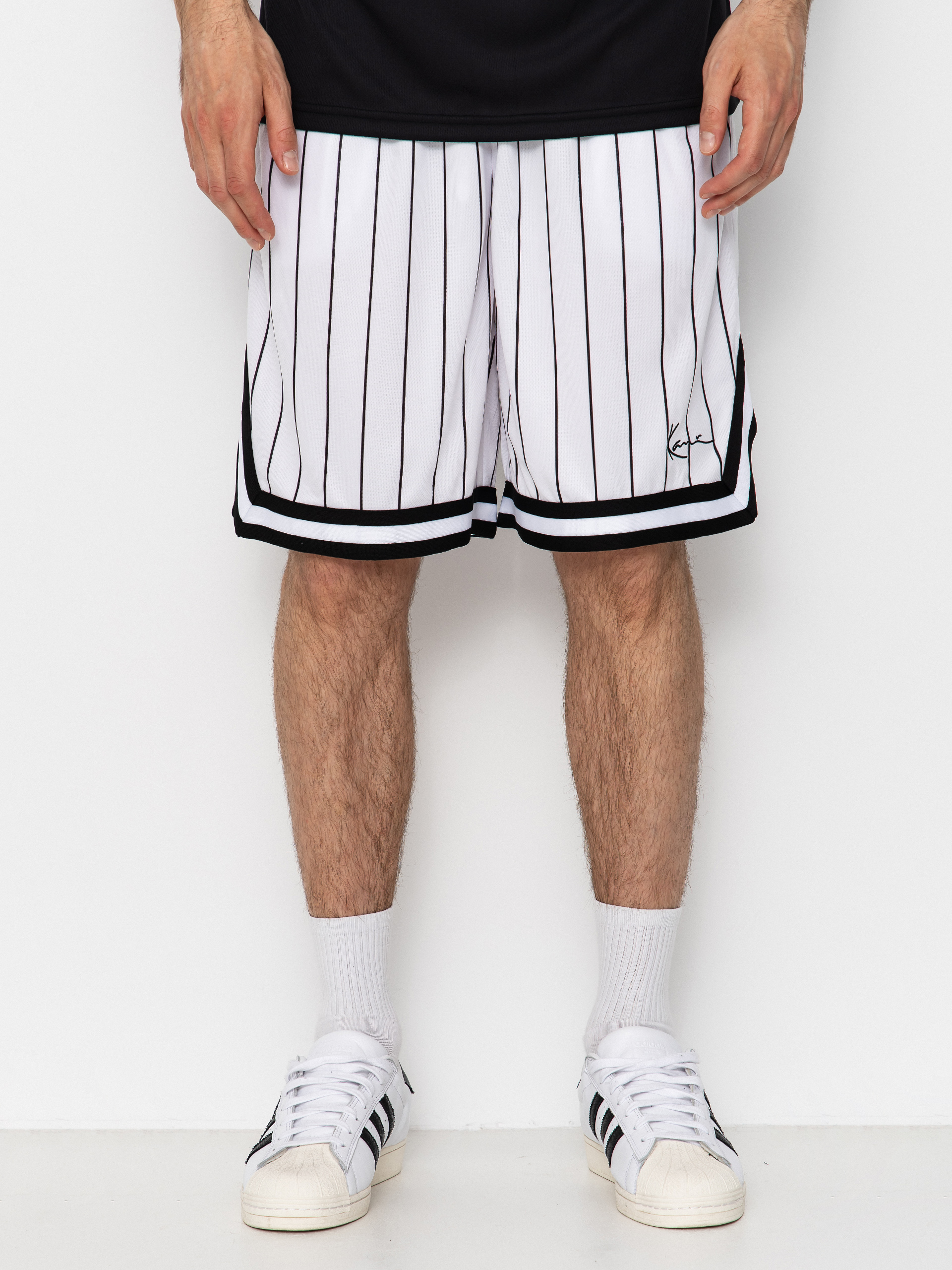 Rövidnadrág Karl Kani Small Signature Pinstripe Mesh (white/black)