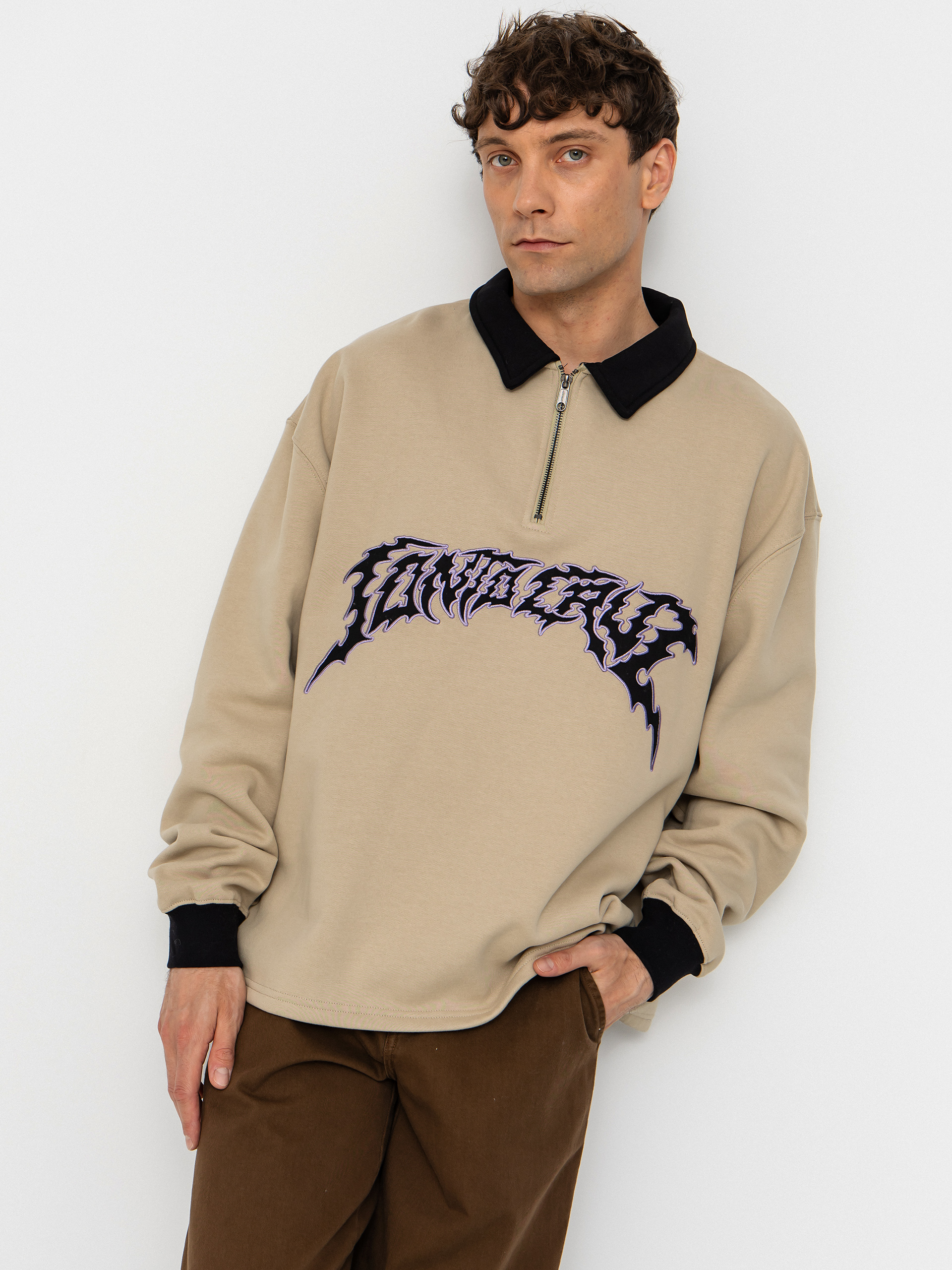 Santa Cruz Out Of Time Strip 1/4 Zip Pulóver (stone grey)