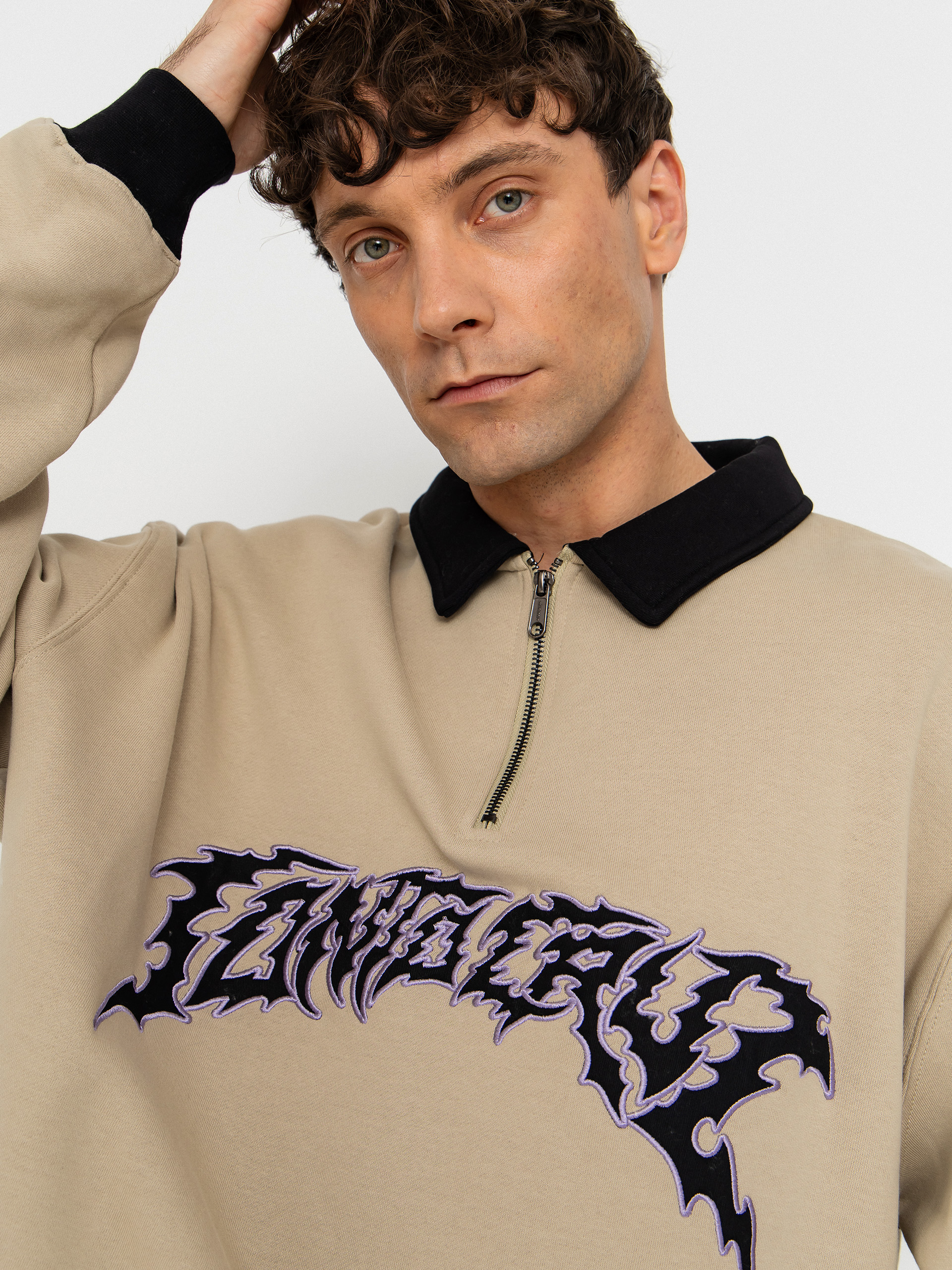 Santa Cruz Out Of Time Strip 1/4 Zip Pulóver (stone grey)