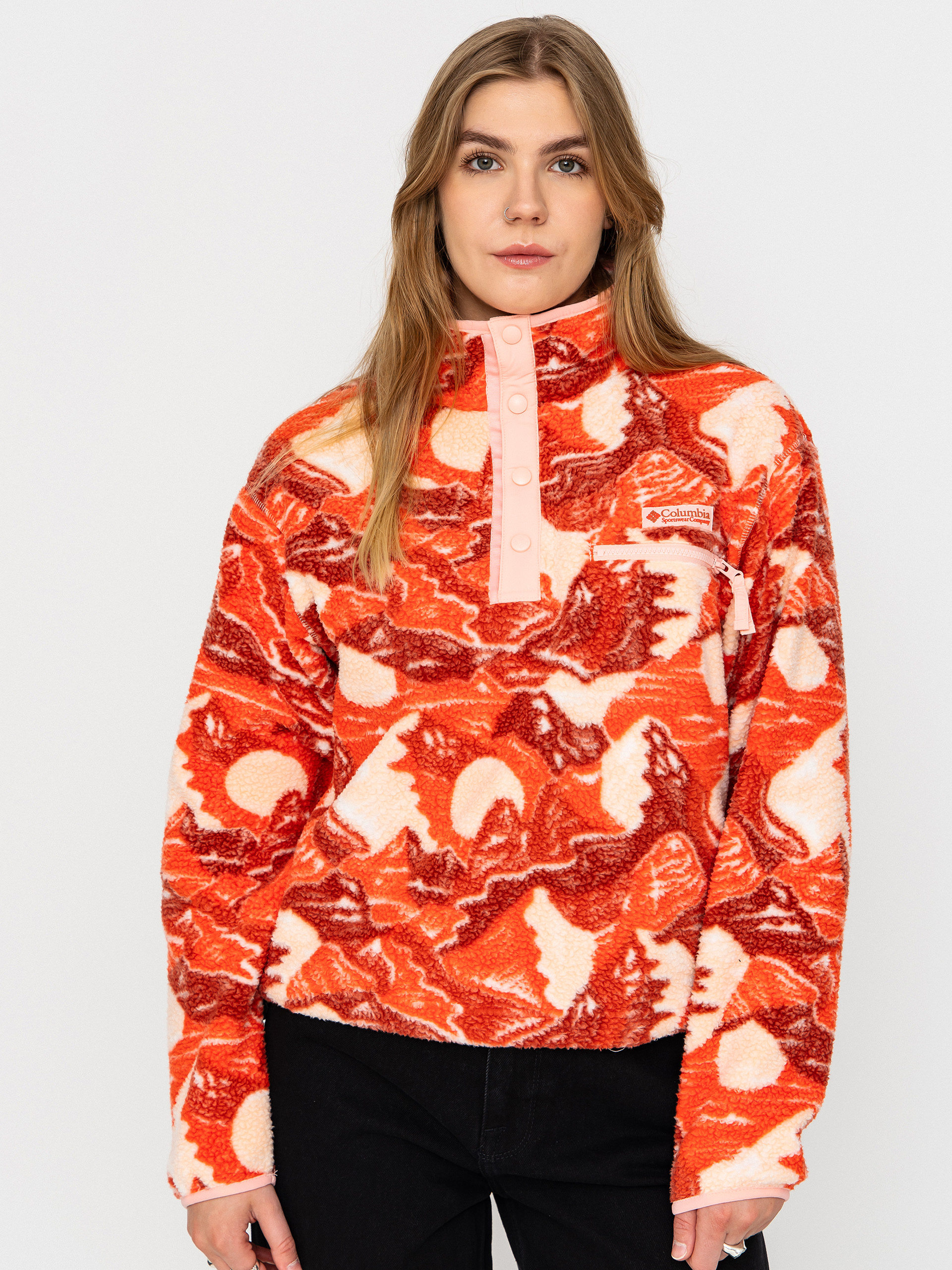 Columbia Helvetia II Printed Cropped Half Snap Wmn Polár pulóver (poppy red/sunscape)