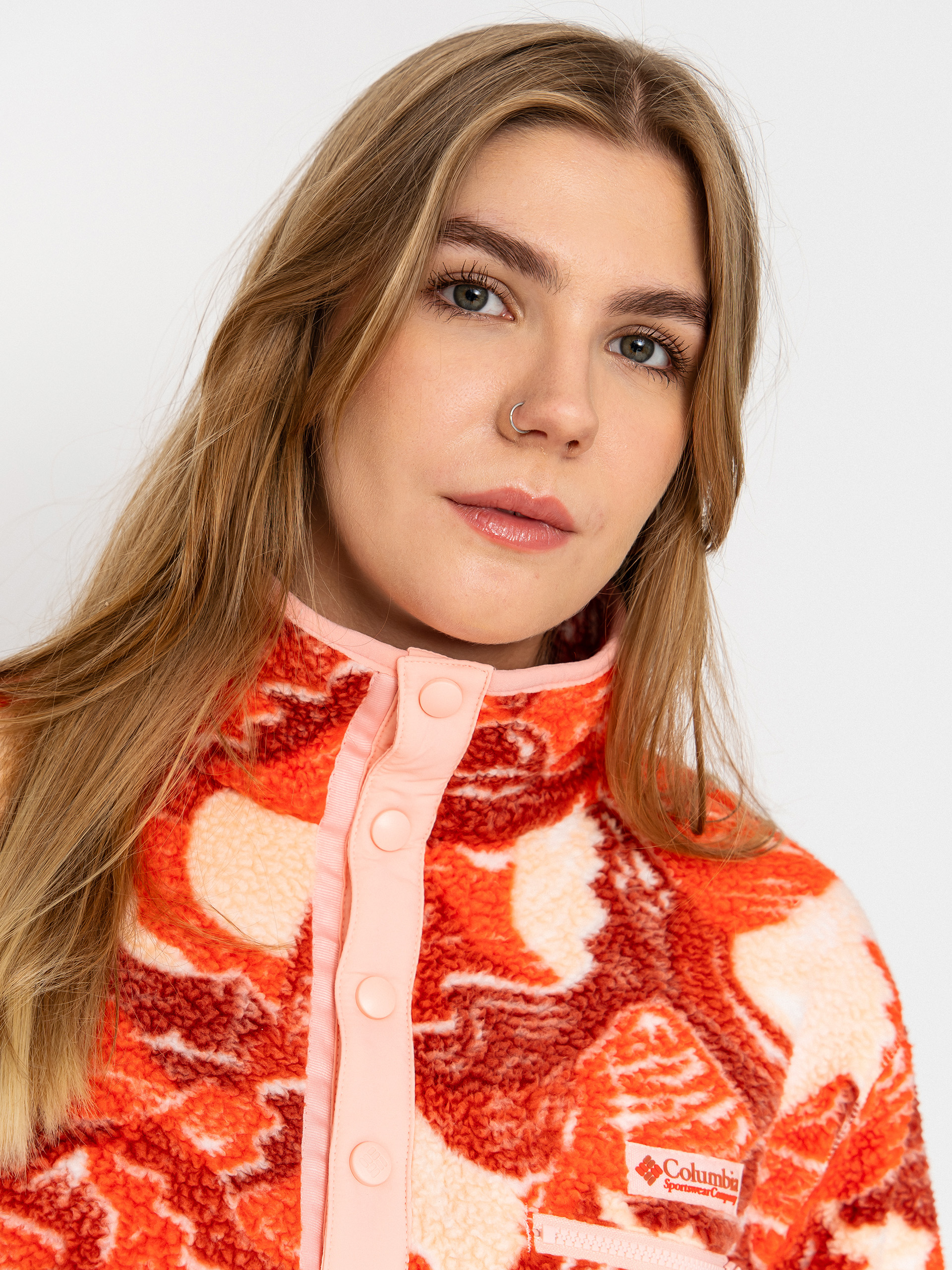 Női Columbia Helvetia II Printed Cropped Half Snap Polár pulóver (poppy red/sunscape)