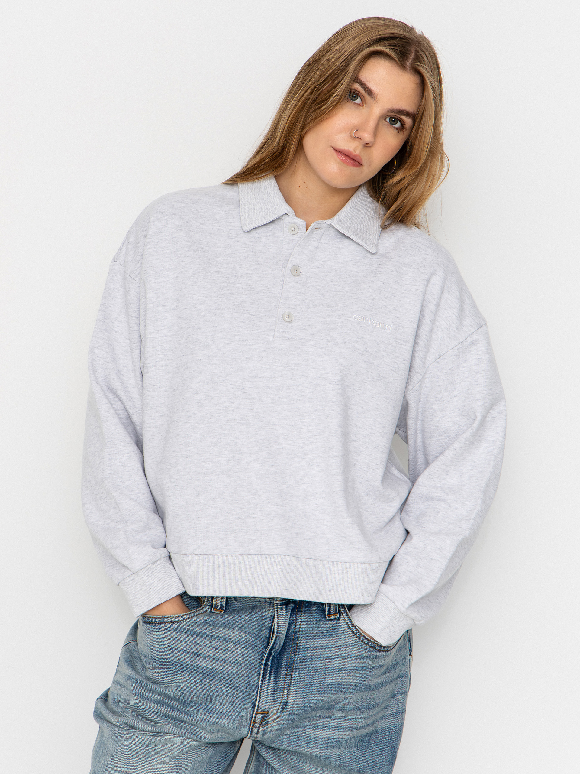 Carhartt WIP Brenta Polo Wmn Pulóver (ash heather/white)