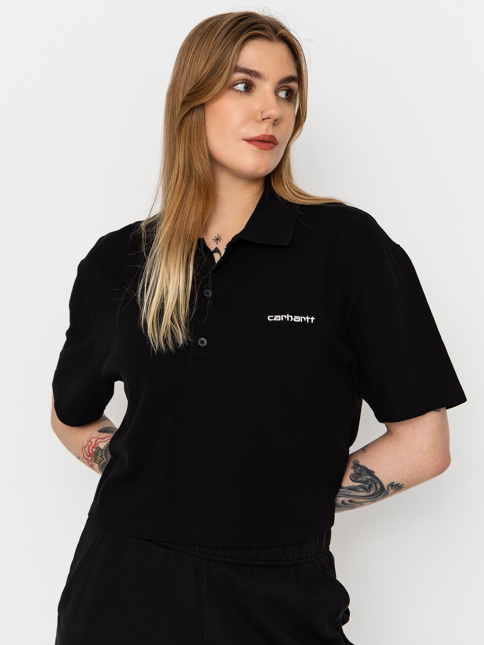 Póló Carhartt WIP Script Polo Wmn (black/white)