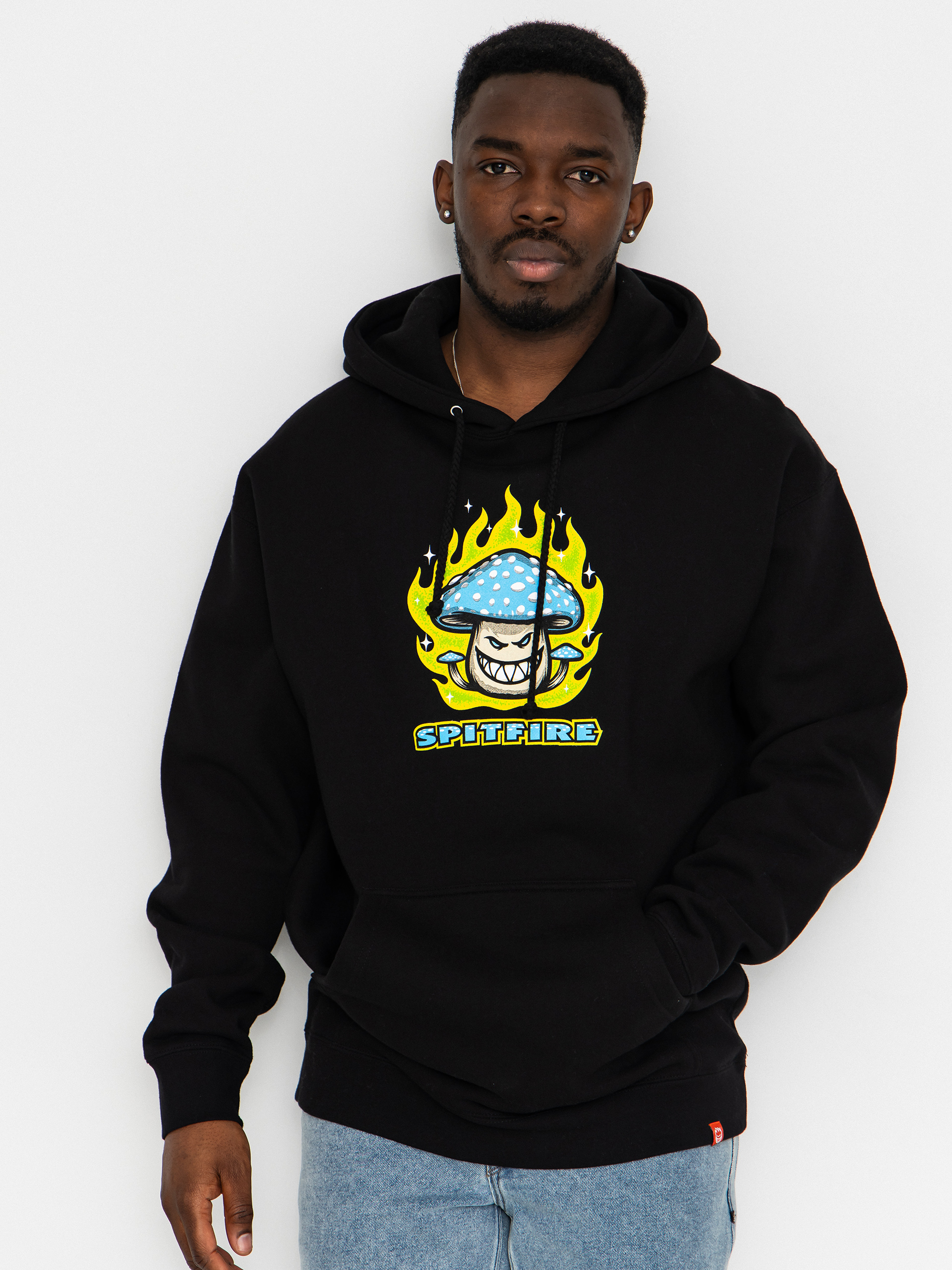Kapucnis pulóver Spitfire Mushroom Bighead HD (black w/multi color print)