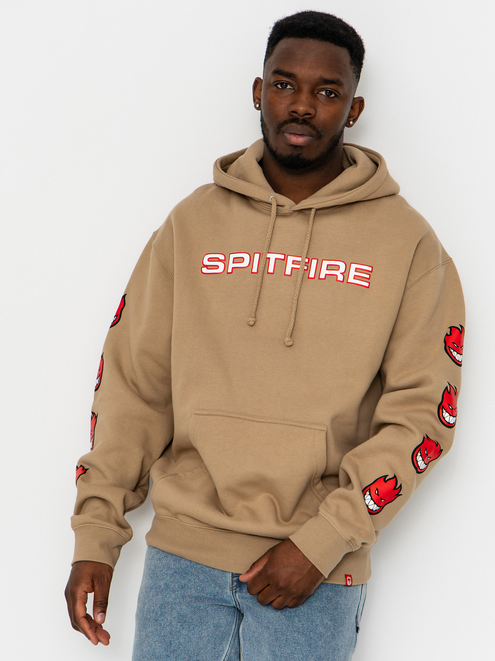 Kapucnis pulóver Spitfire Classic 87 Bighead Fill Sleeve HD (sandstone w/red white black prints)