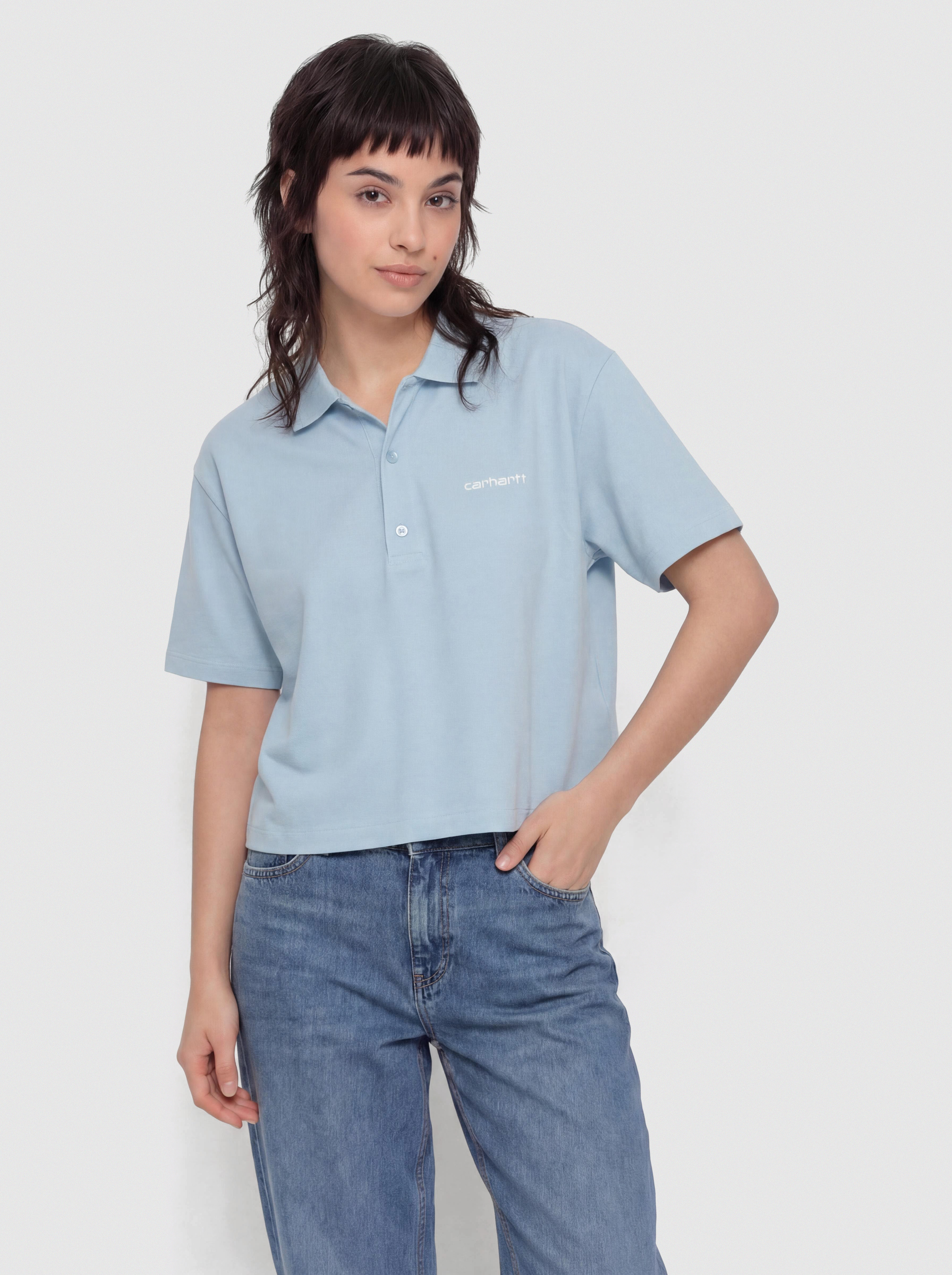 Pu00f3lu00f3 Carhartt WIP Script Polo Wmn (icaria/white)