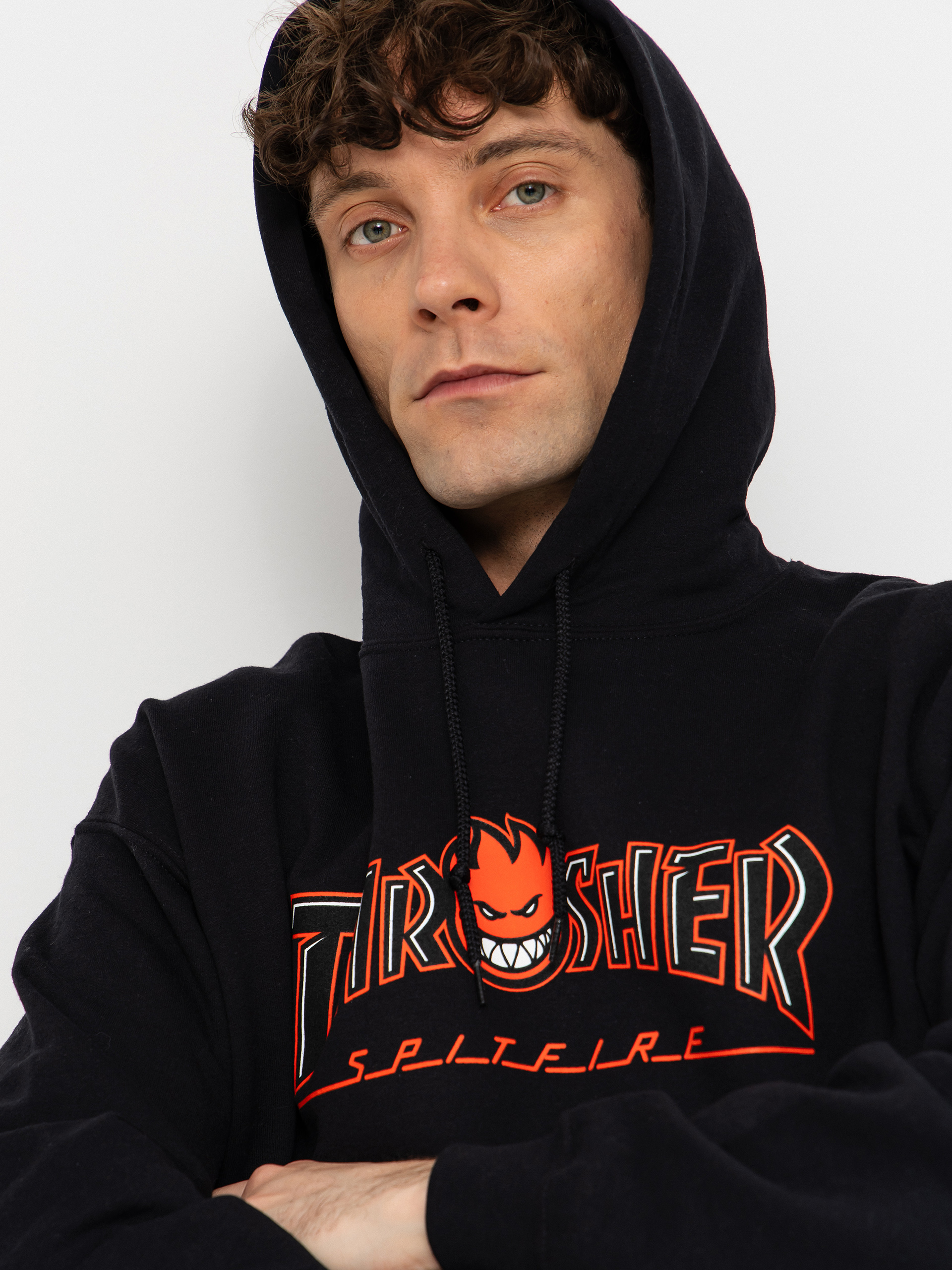 Thrasher x Spitfire Big Head Outline HD Kapucnis pulóver (black)