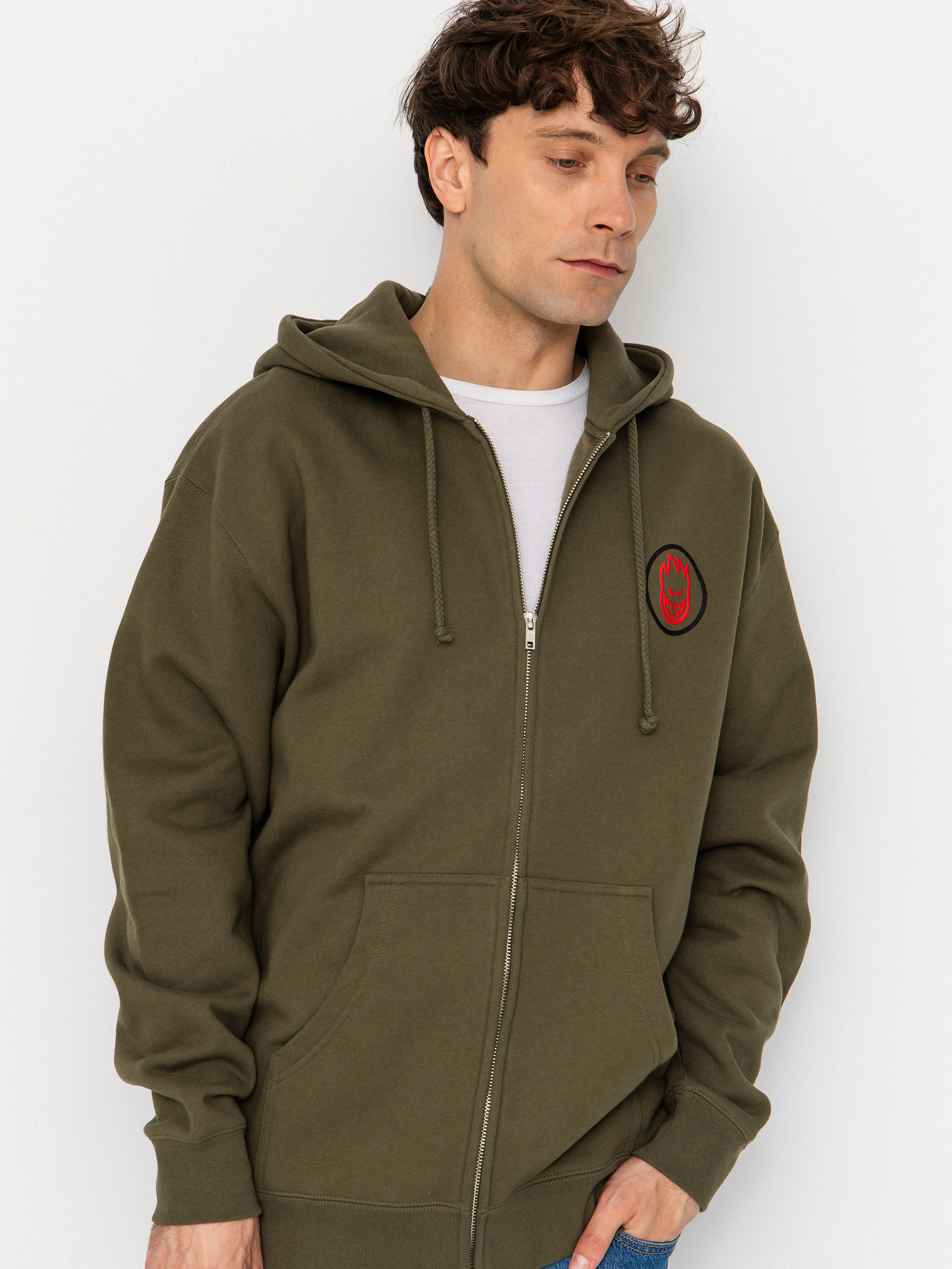 Kapucnis pulóver Spitfire Classic Swirl Overlay ZHD (army w/black red prints)