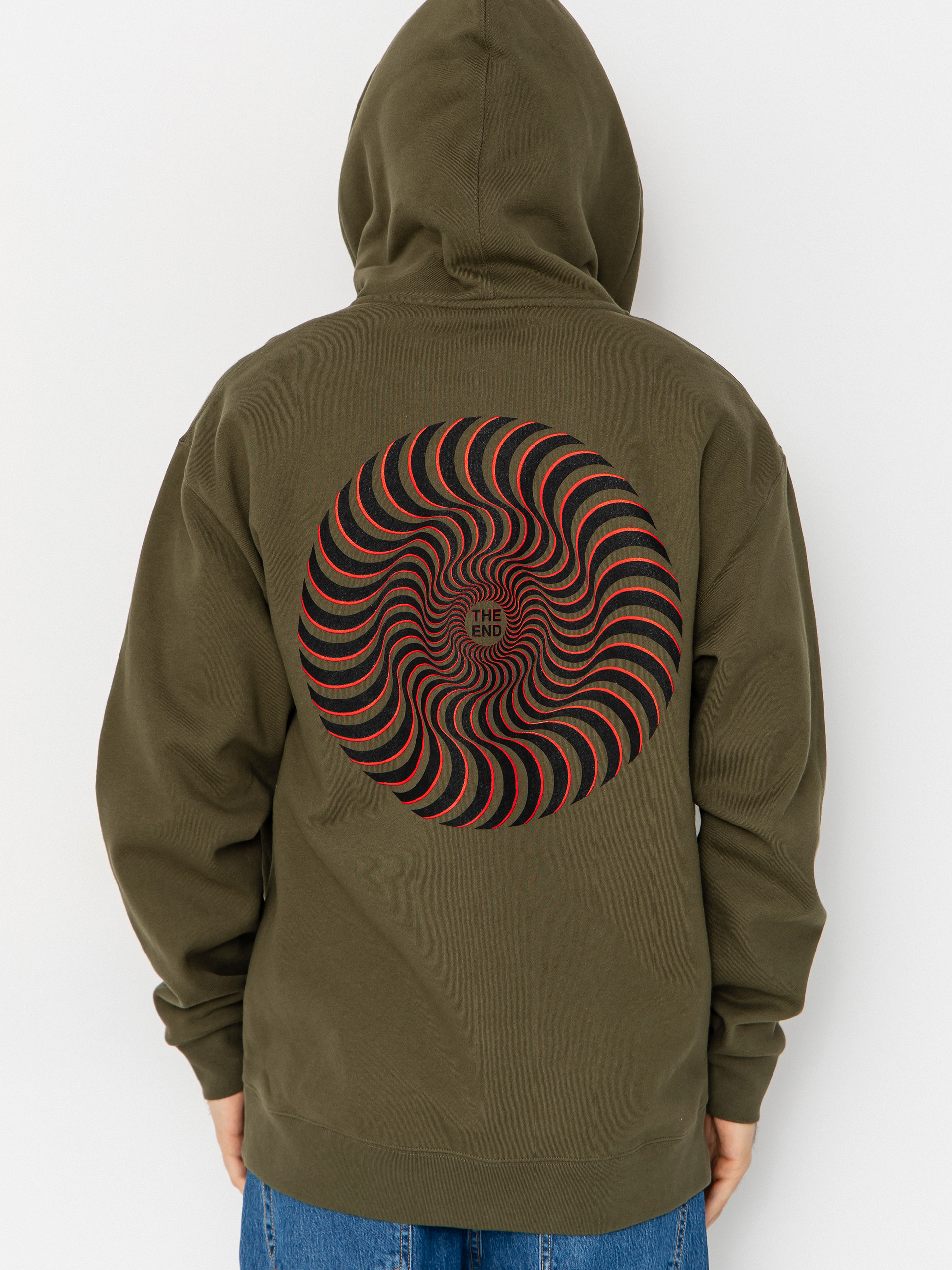 Kapucnis pulóver Spitfire Classic Swirl Overlay ZHD (army w/black red prints)