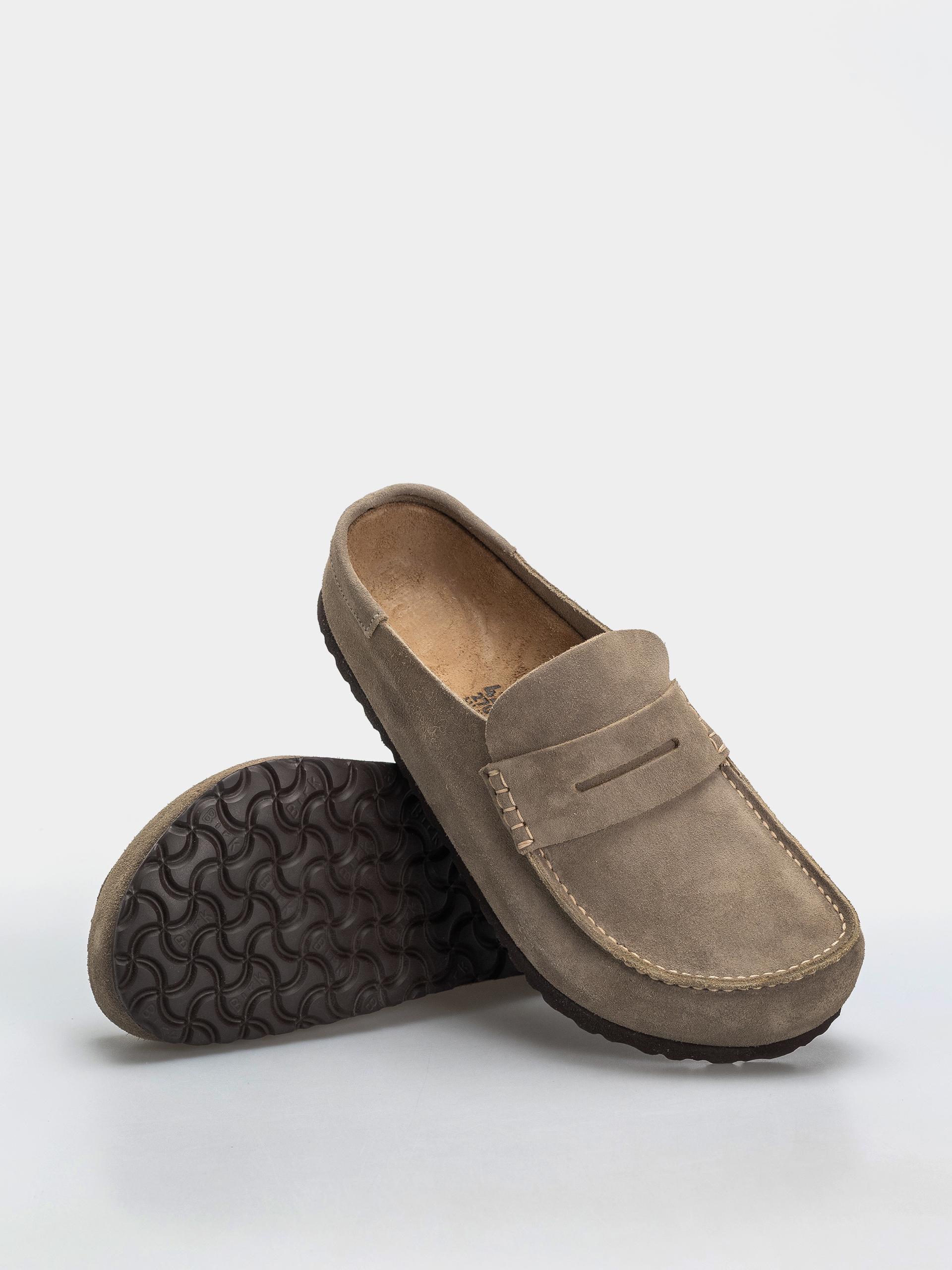 Birkenstock Naples Wrapped Suede Leather Regular Flip-flop papucsok (taupe)