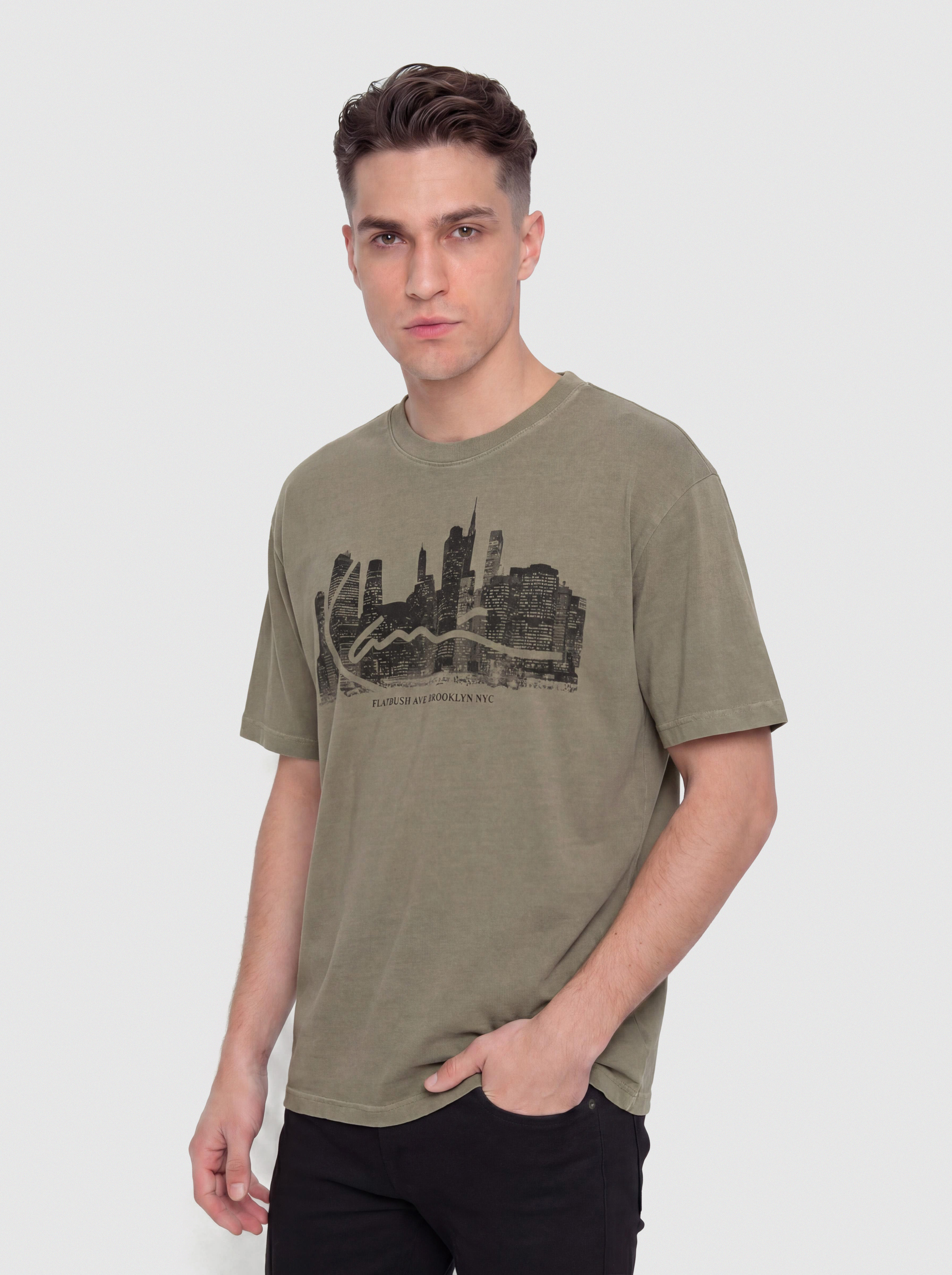 Karl Kani Signature Skyline Washed Boxy Póló (green)