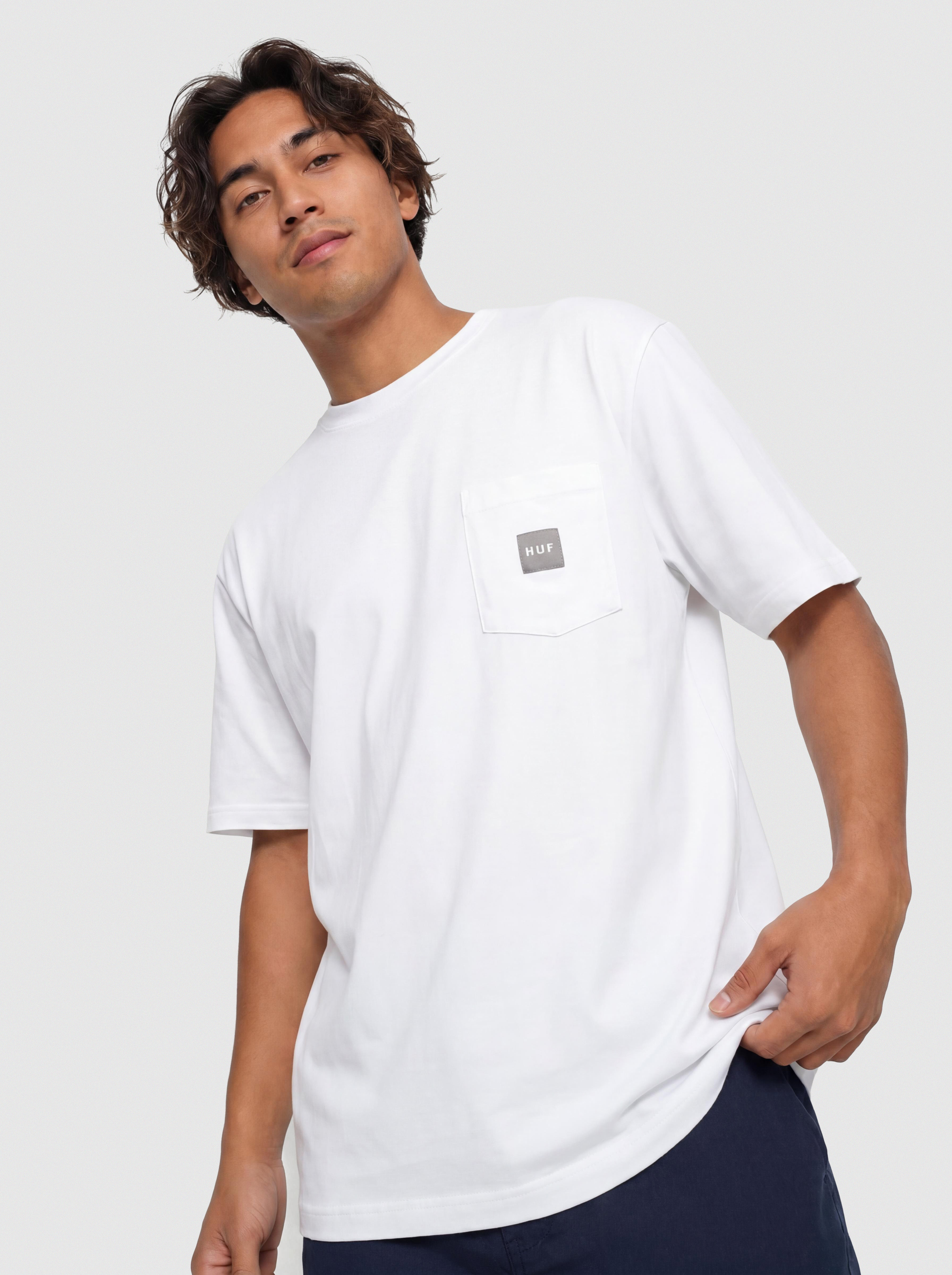 Póló HUF Box Logo Pocket (white/grey)