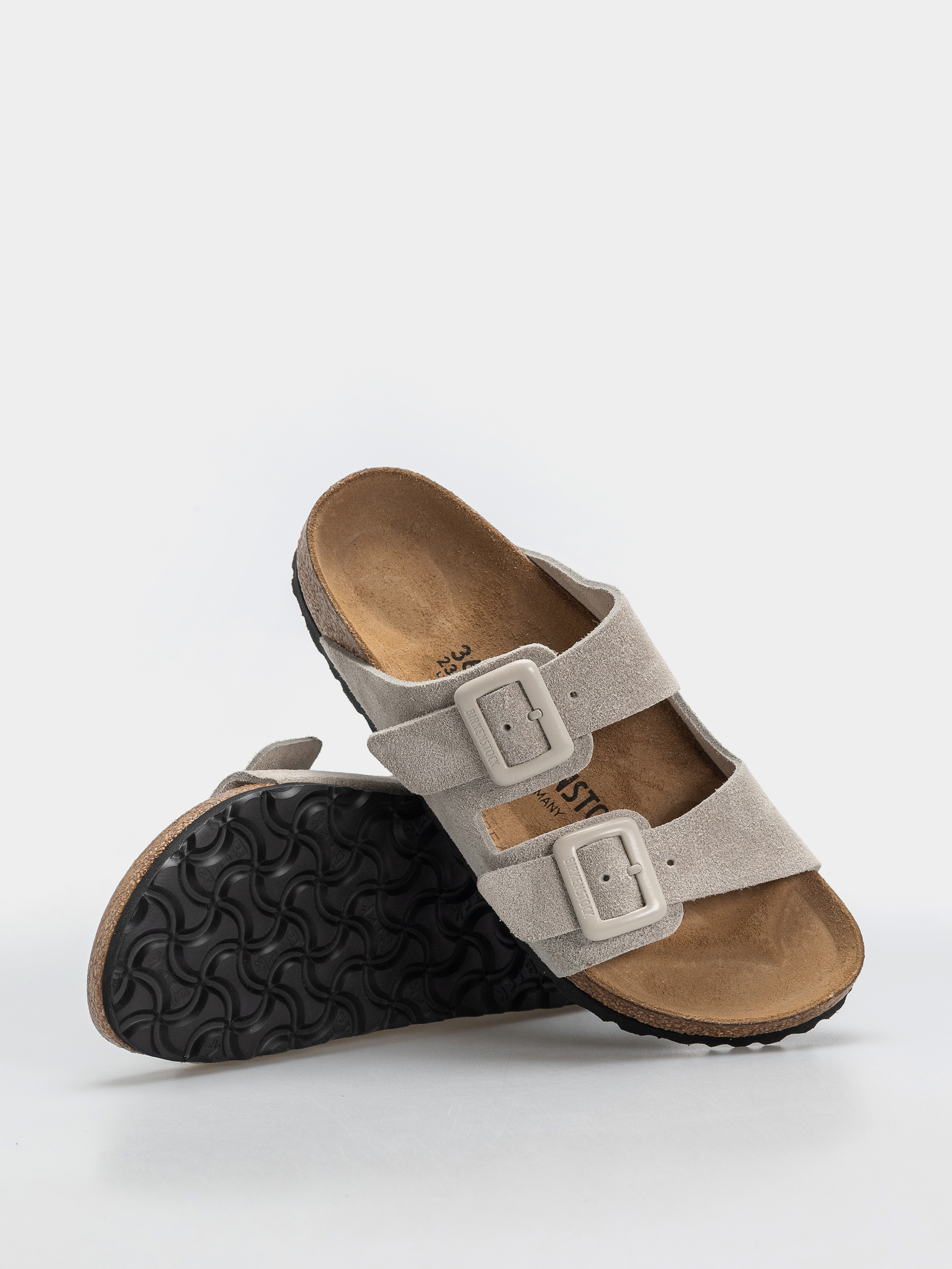 Birkenstock Arizona Suede Leather Cushion Buckle Narrow Wmn Flip-flop papucsok (oyster)