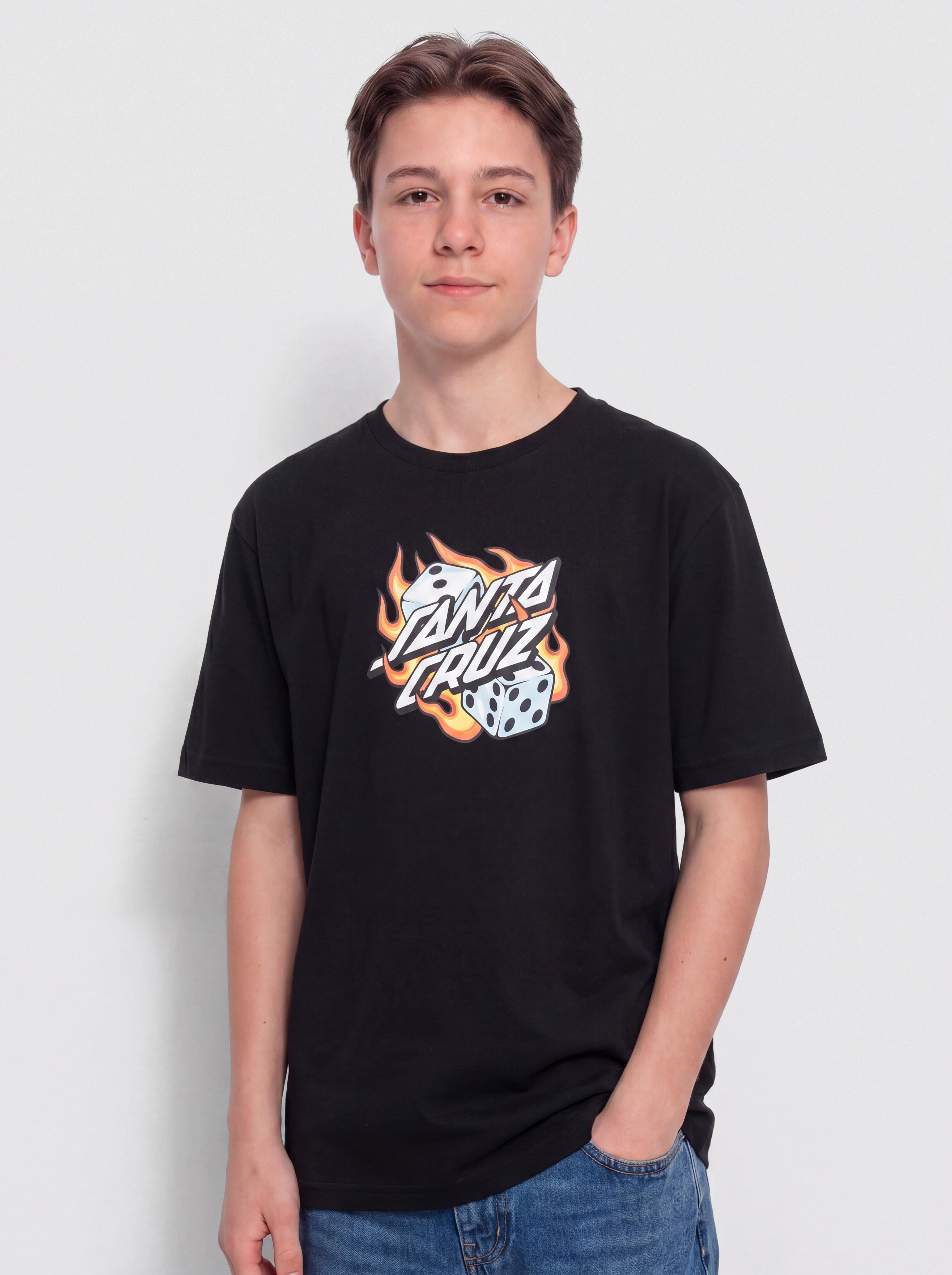 Santa Cruz Flaming Dice Dot JR Póló (black)