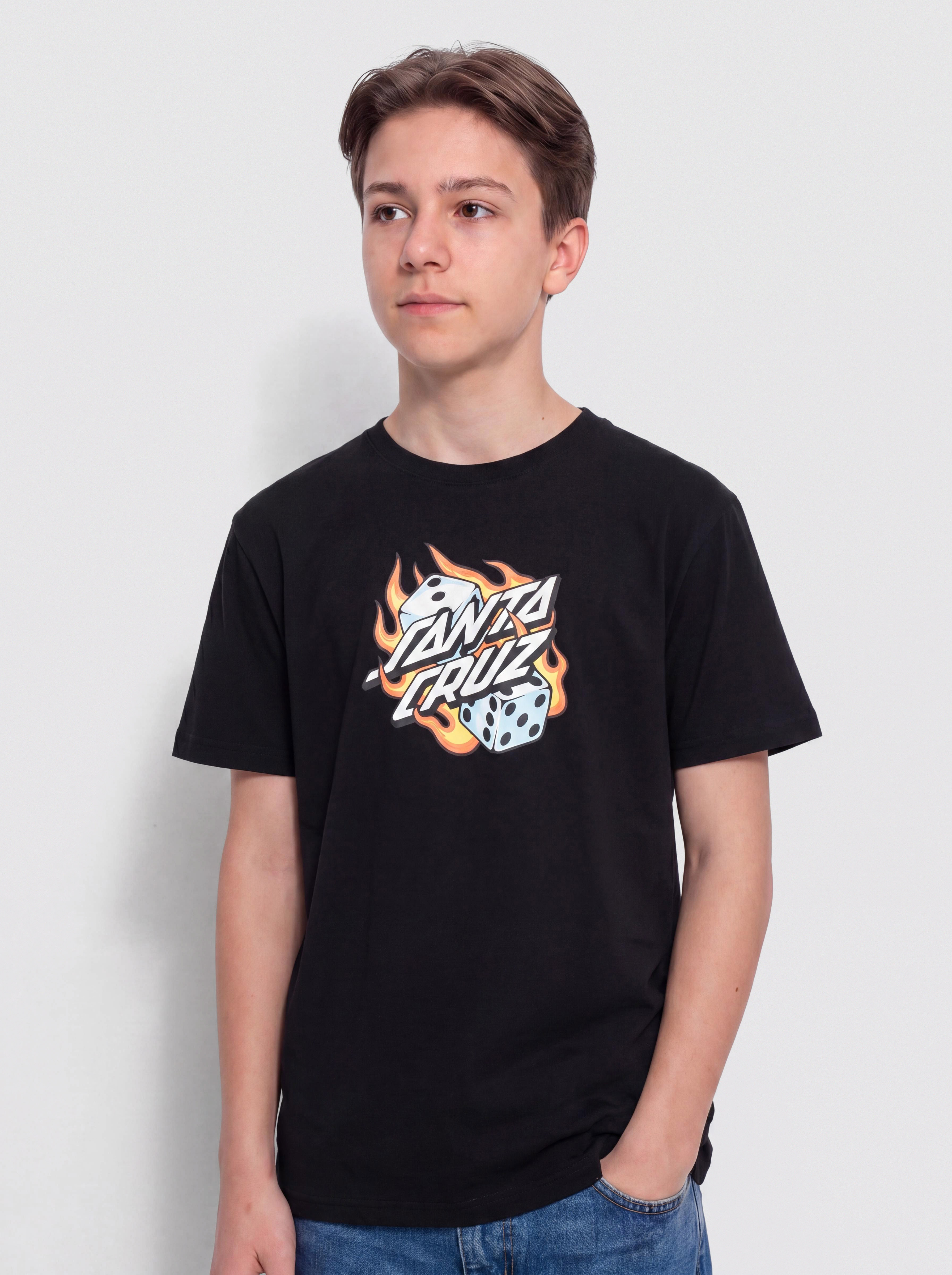 Santa Cruz Flaming Dice Dot JR Póló (black)